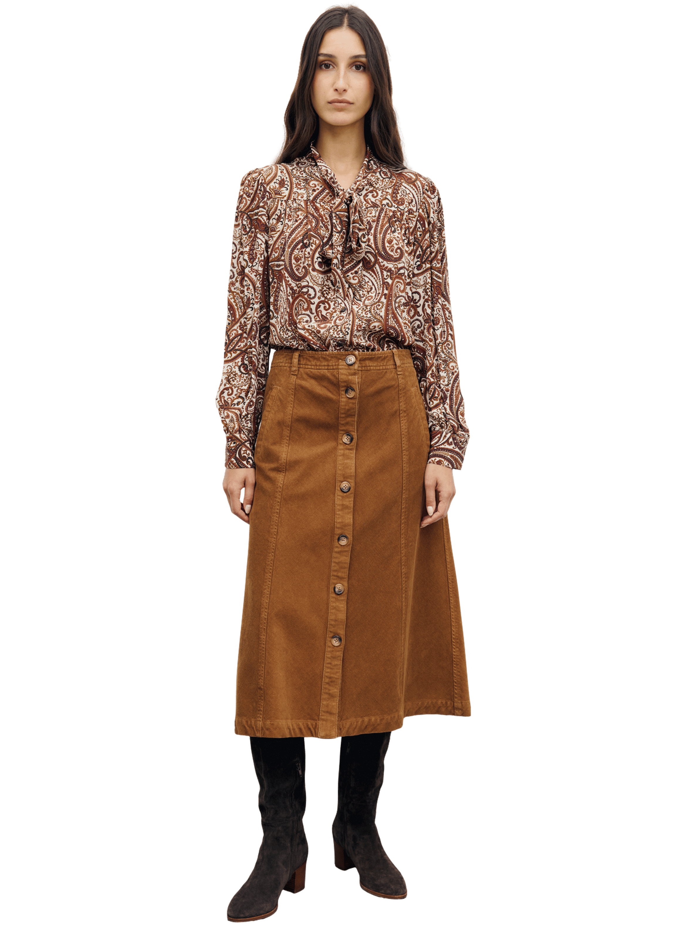 Jupe trapèze en velours - tiphaine GERARD DAREL Marron