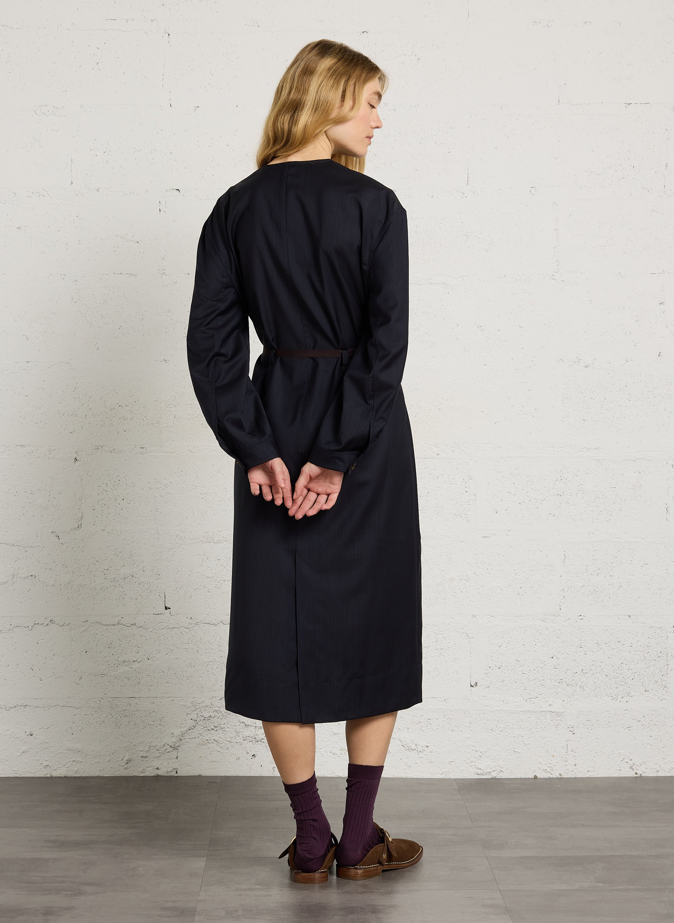 Robe midi col rond en laine helie SOEUR Bleu