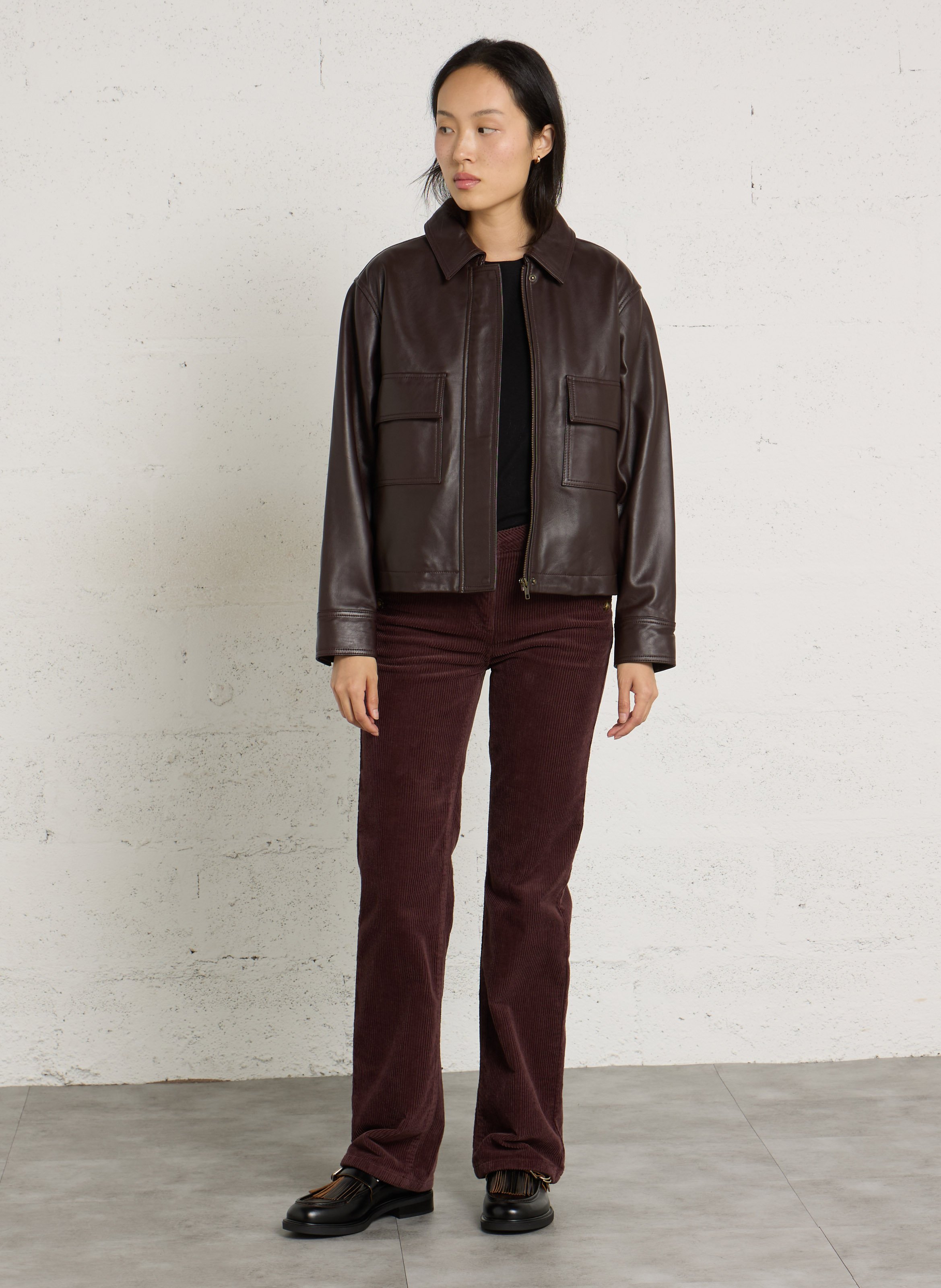 Veste droite unie en cuir coco MAISON 123 Rouge