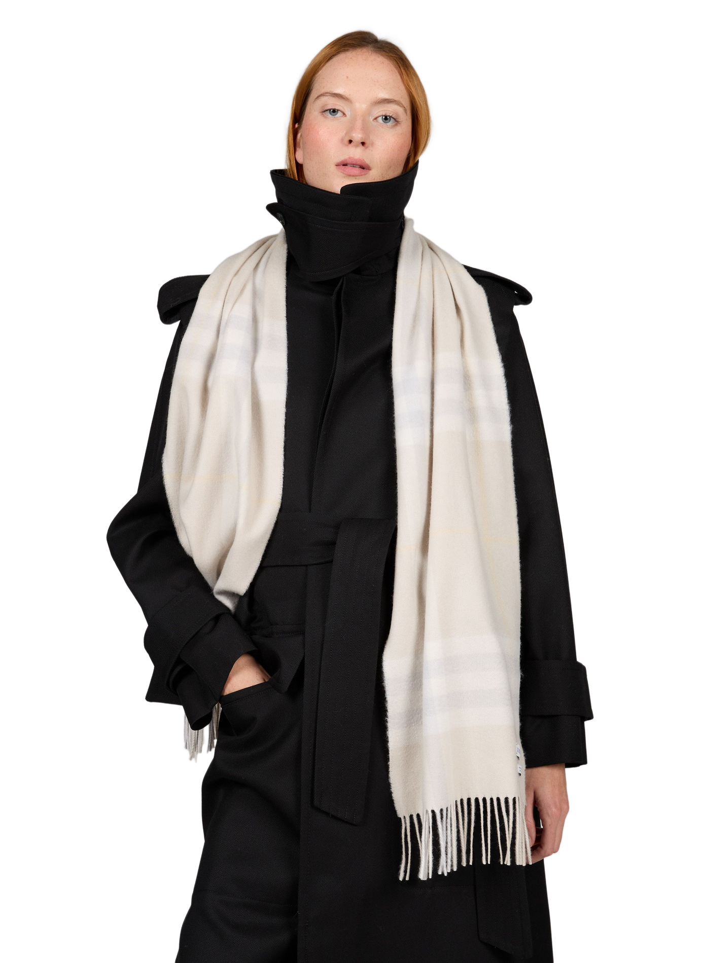Bedruckter Kaschmirschal mit Fransen BURBERRY Weiss