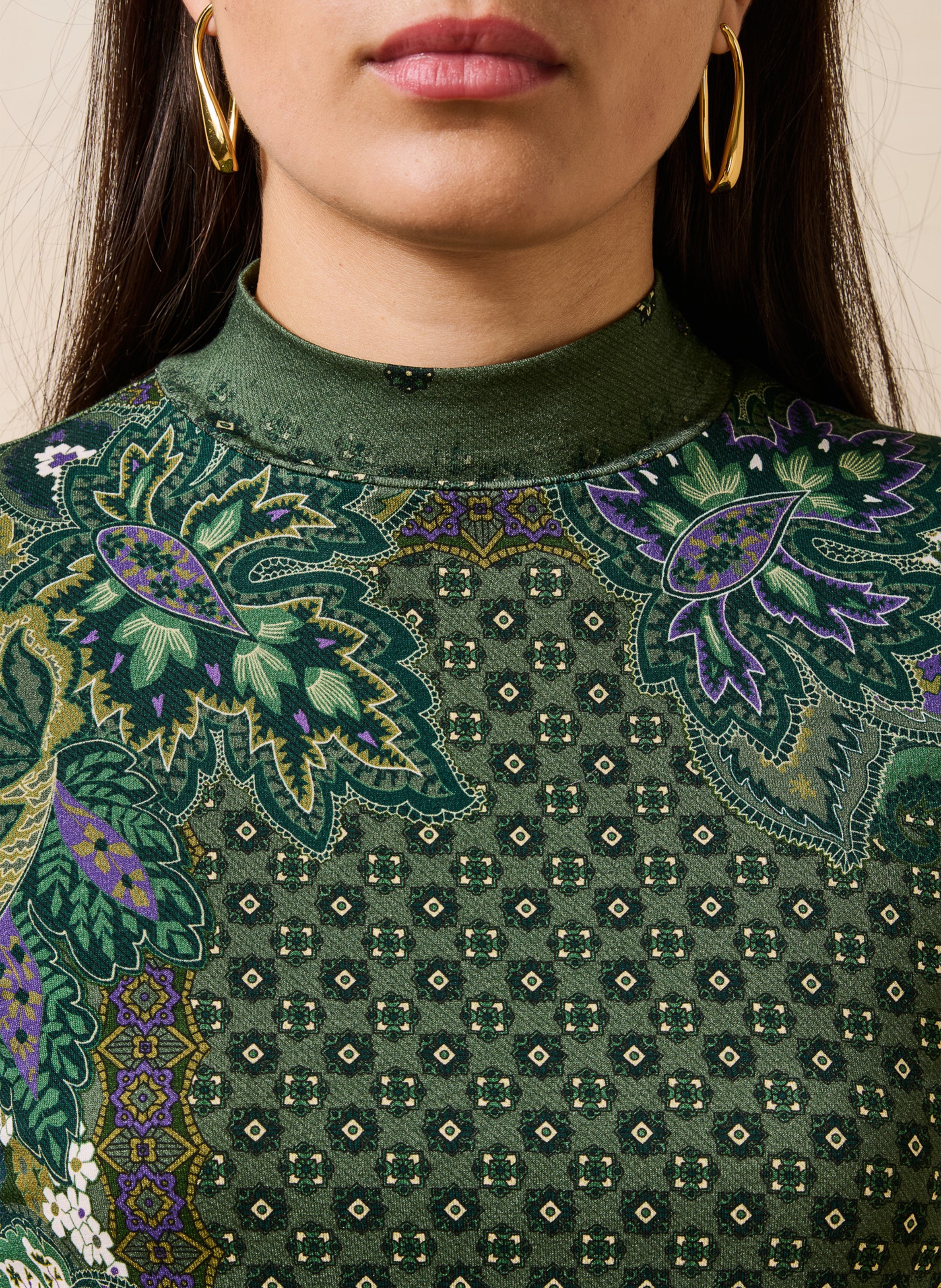T-shirt met lange mouwen, print en opstaande kraag LA FEE MARABOUTEE Groen