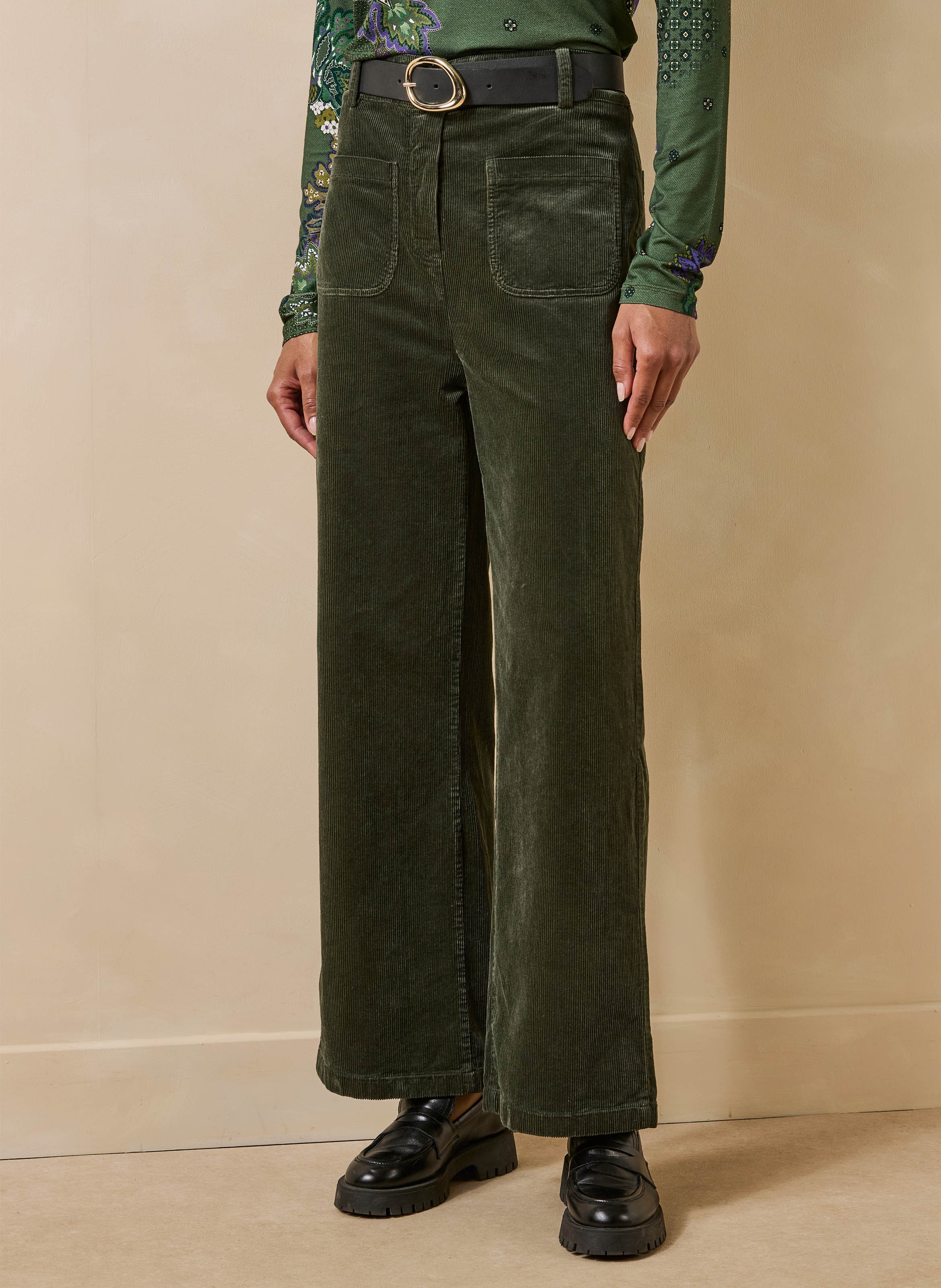 Wide-leg broek met hoge taille van katoenmix LA FEE MARABOUTEE Groen