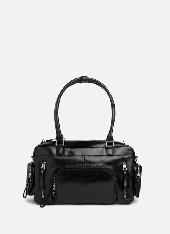 Macy's black leather tote sale