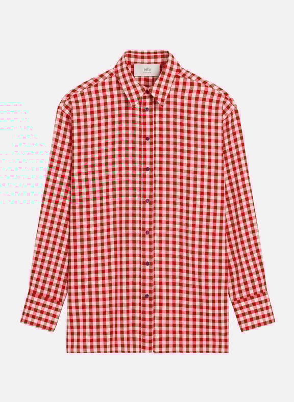 Chemise à carreaux ample en laine unisexe Rouge by AMI PARIS AMI PARIS Chemise à carreaux ample en laine unisexe Rouge