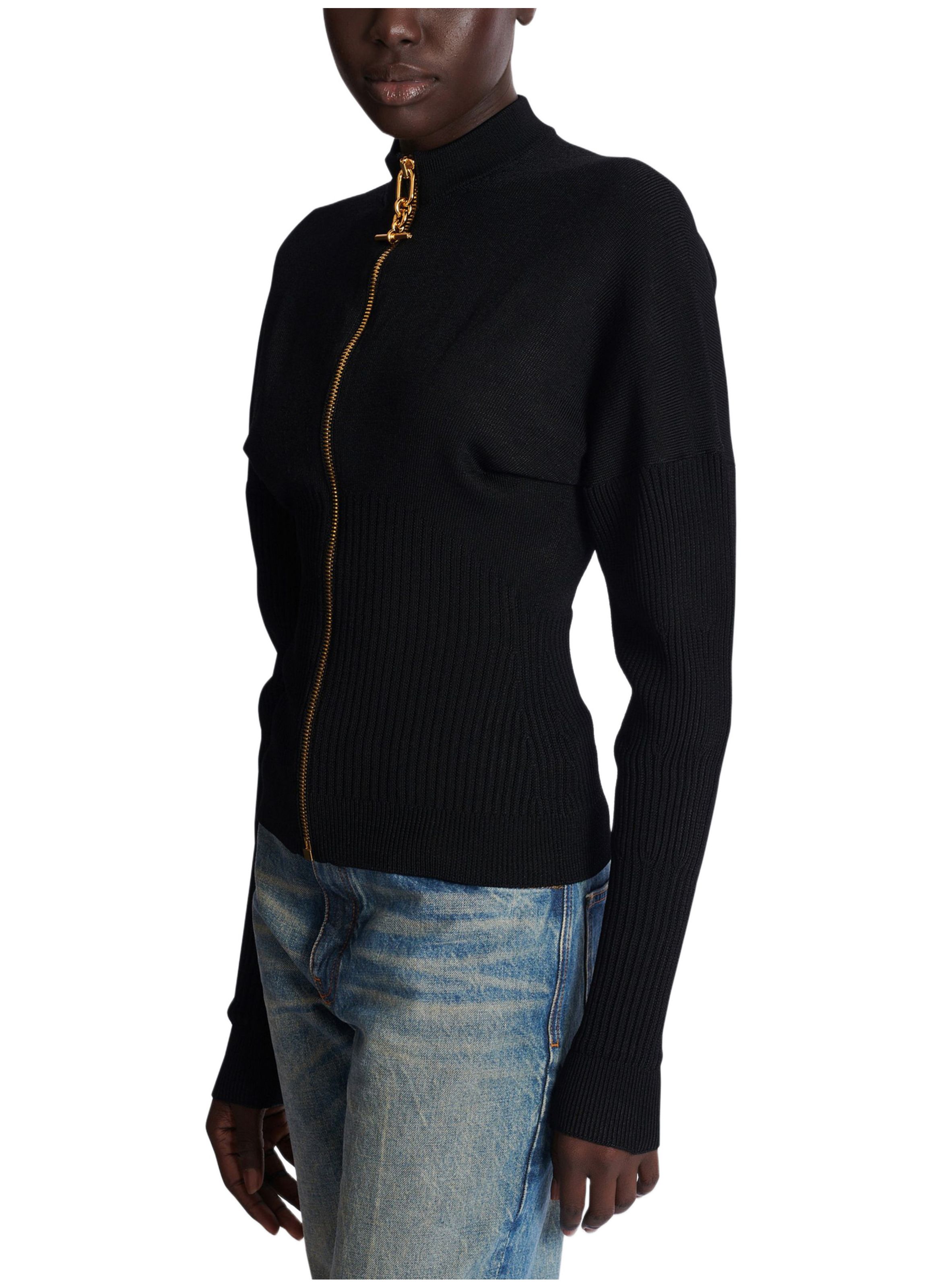 Cardigan zippé en maille BALMAIN Noir