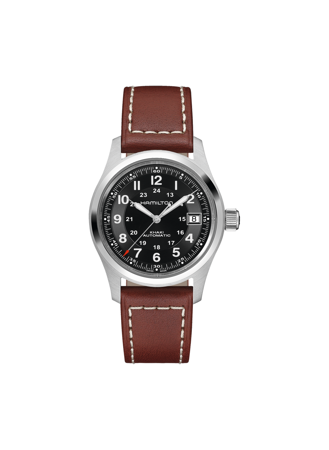 Montre automatique en cuir et acier inoxydable HAMILTON Noir