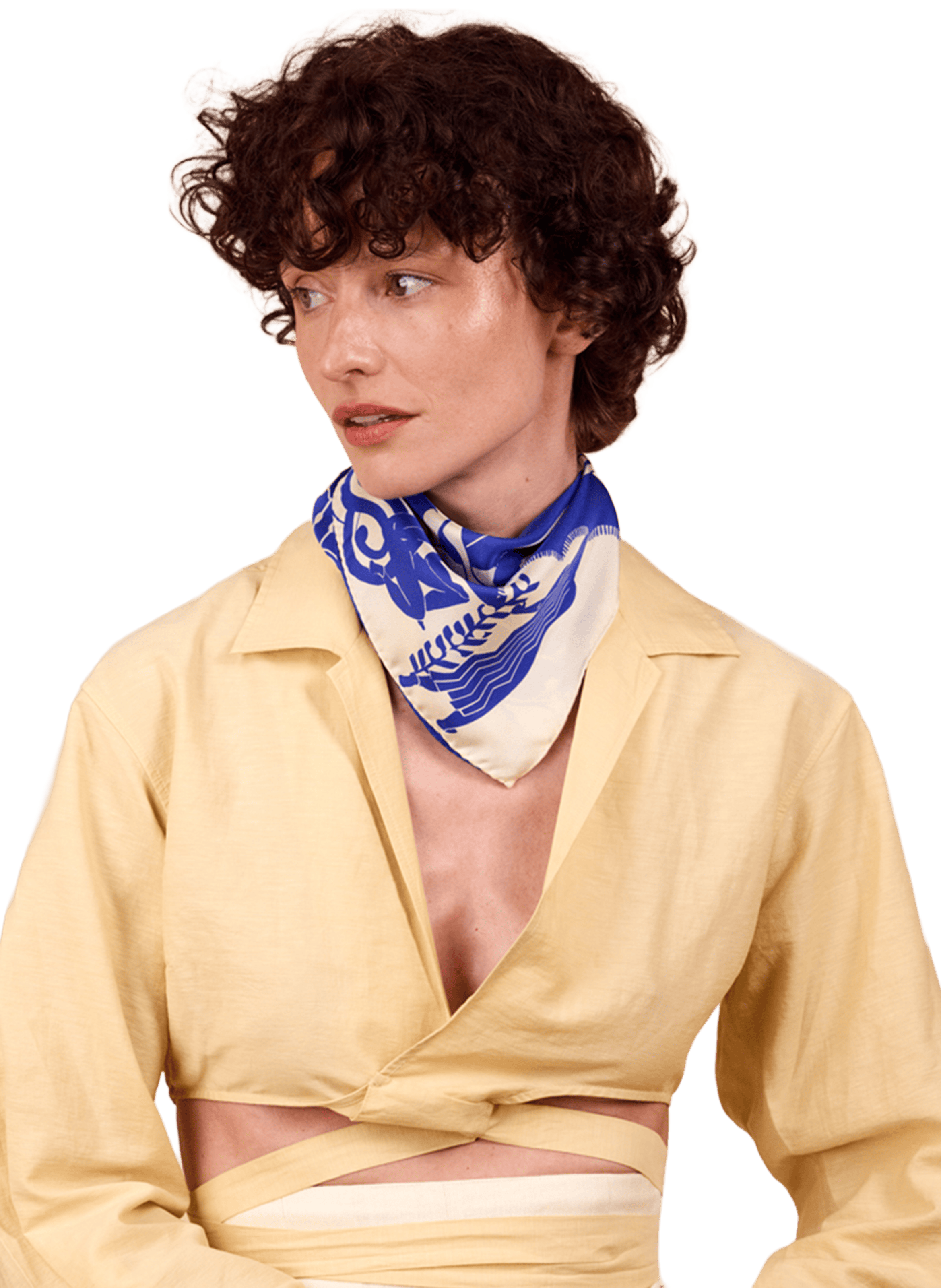 Massalia Outremer - Carré 45 imprimé en soie PETITJEAN PARIS Bleu