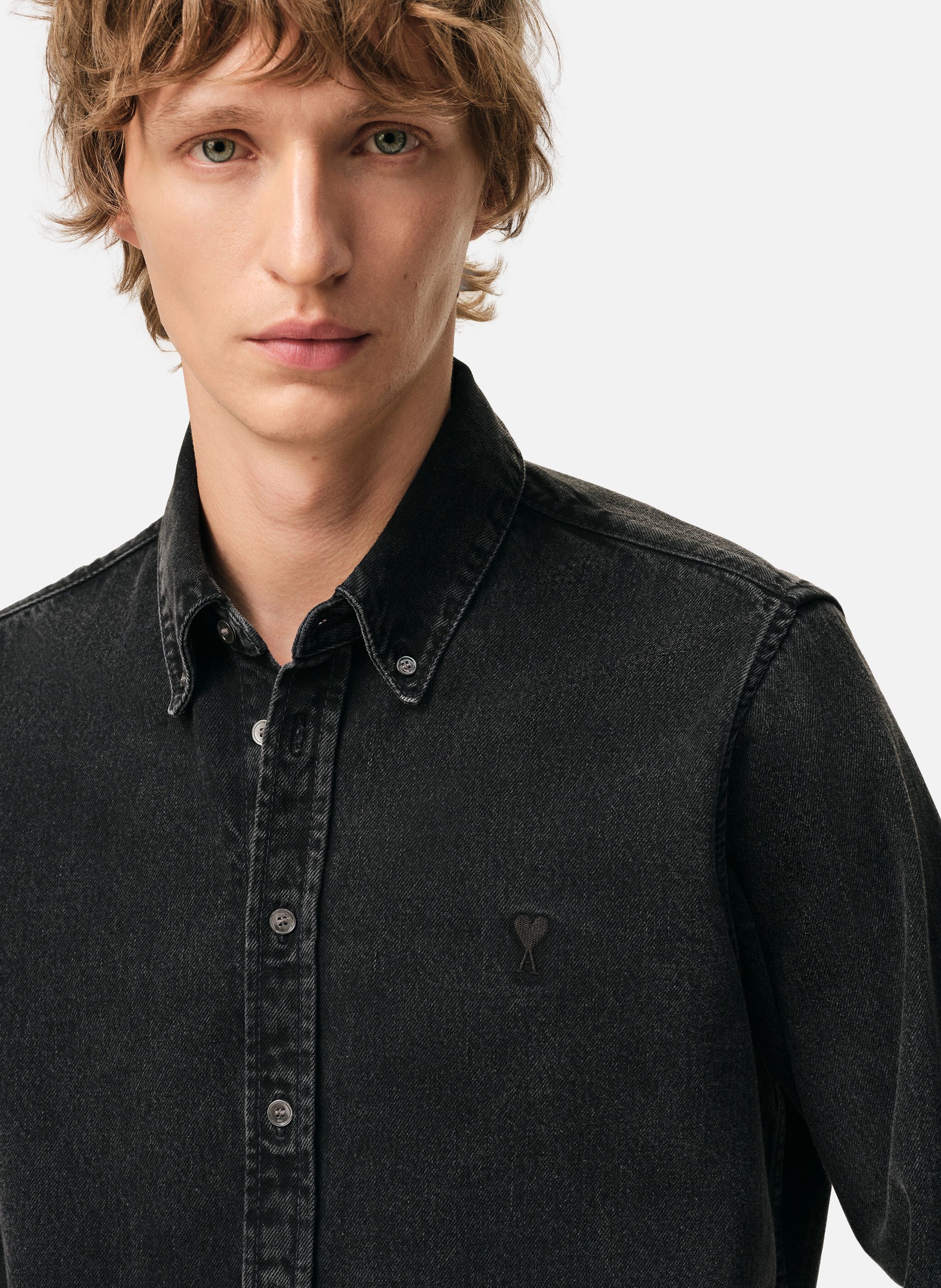 Chemise denim ami de coeur unisexe en coton AMI PARIS Noir