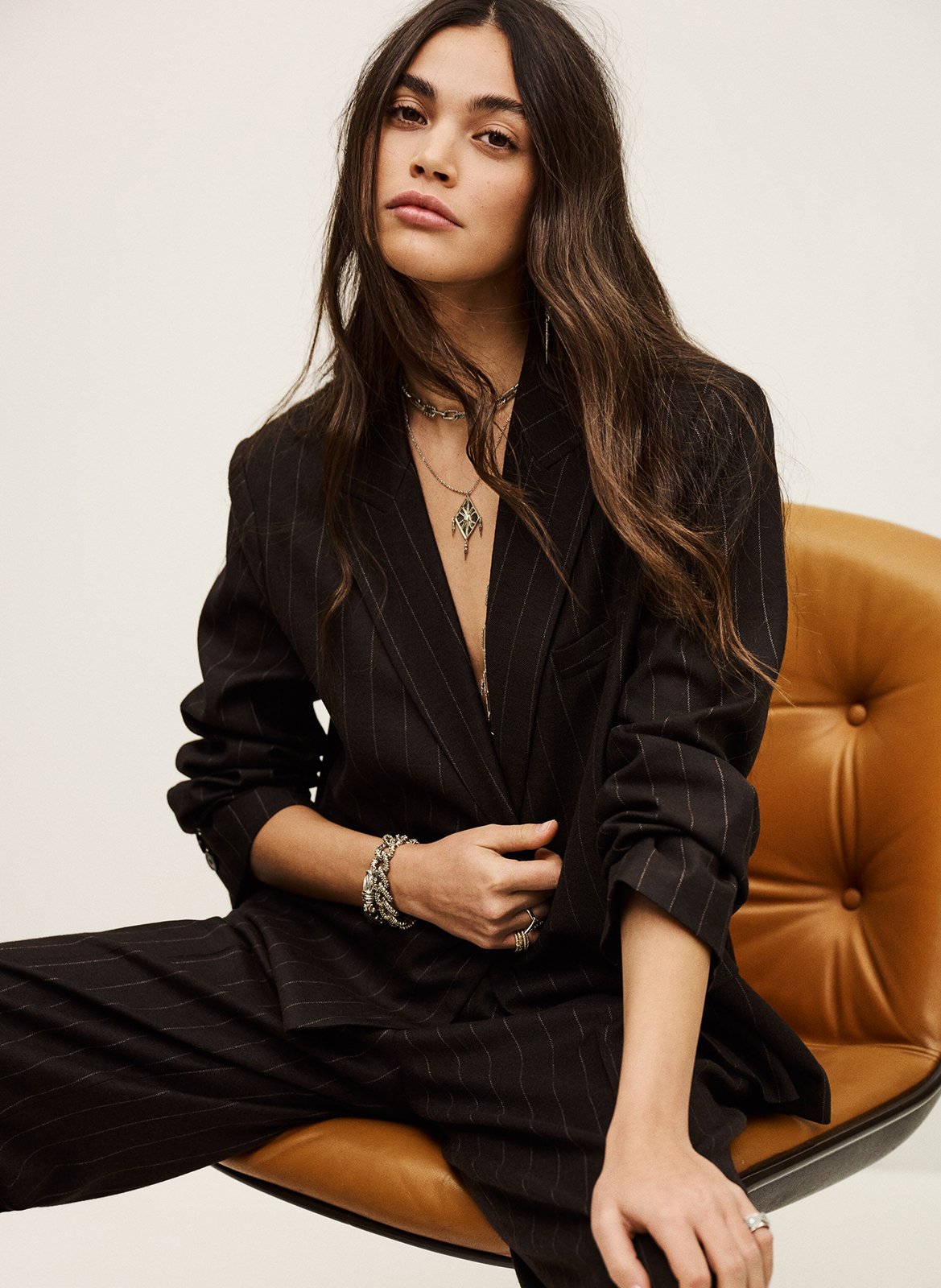 Veste tailleur oversize rayée hocee BA&SH Marron