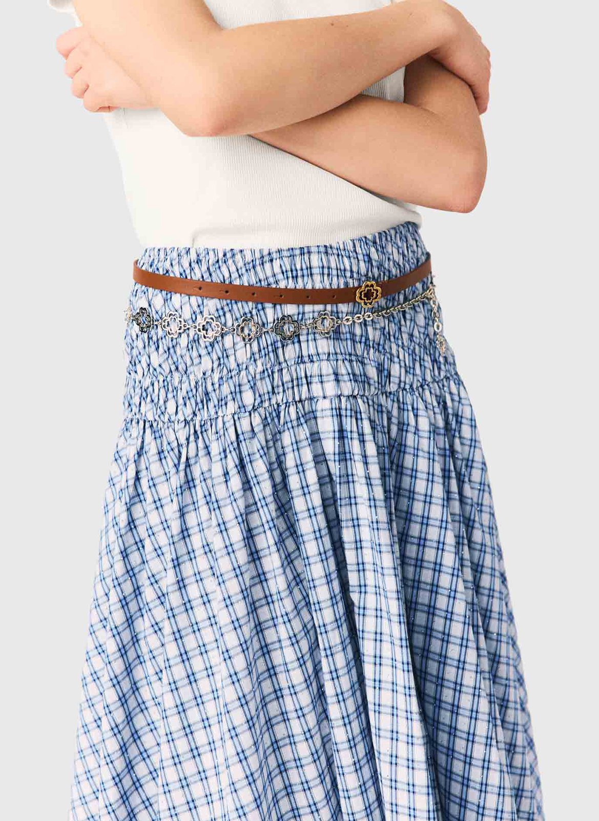 Jupe longue évasée à carreaux en coton MAJE Bleu