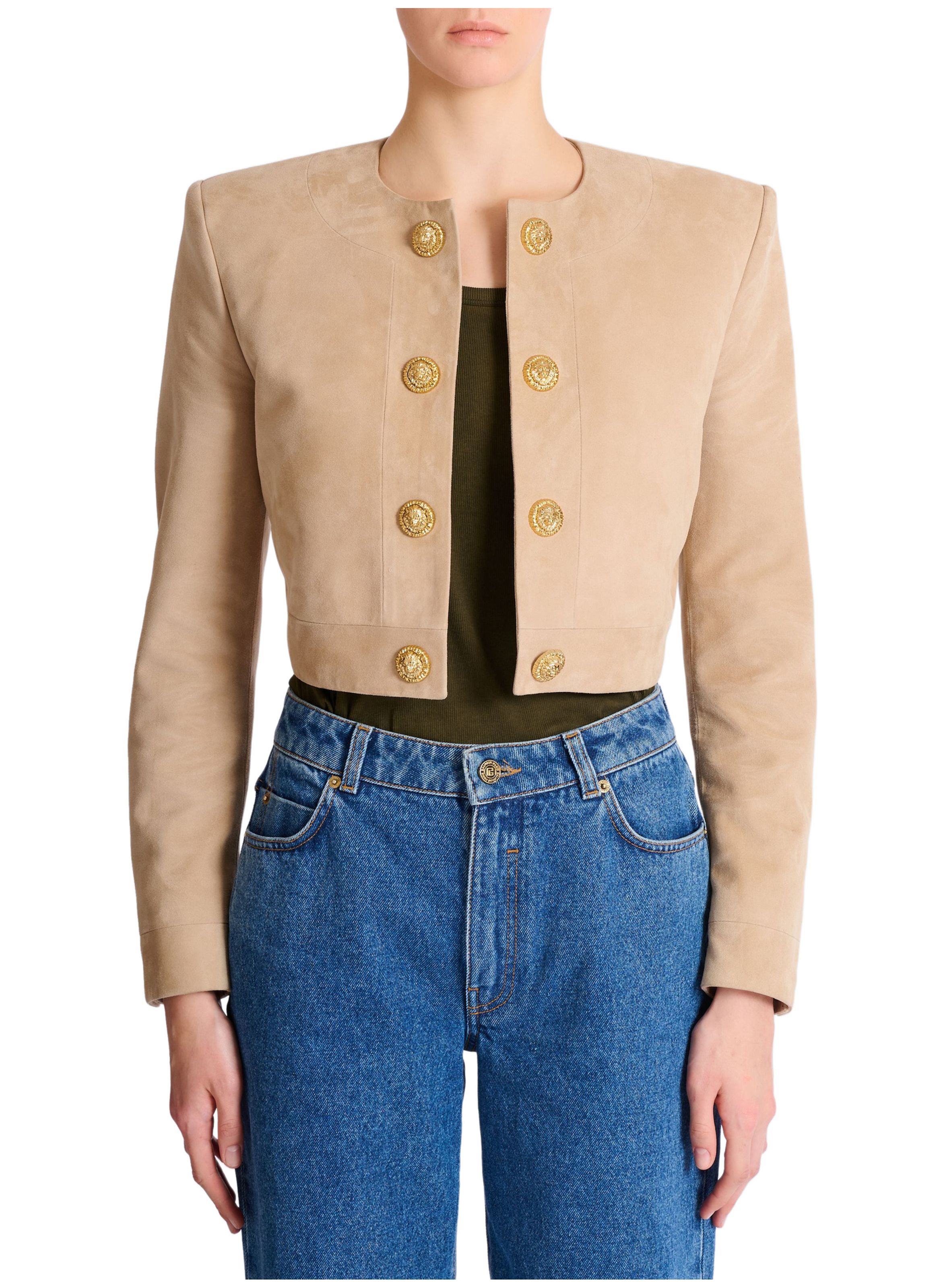 Spencer en cuir suédé BALMAIN Beige