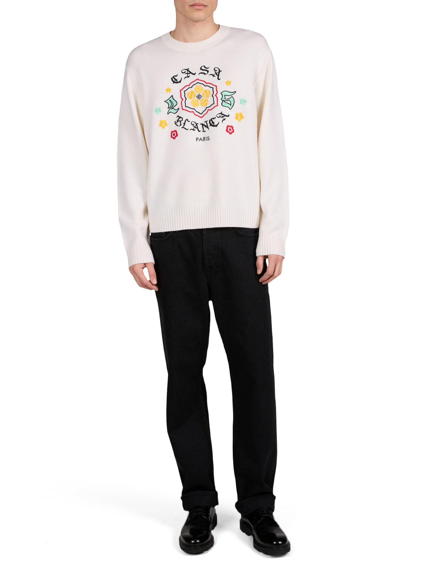 Merino wool round neck embroidered sweater CASABLANCA PARIS White