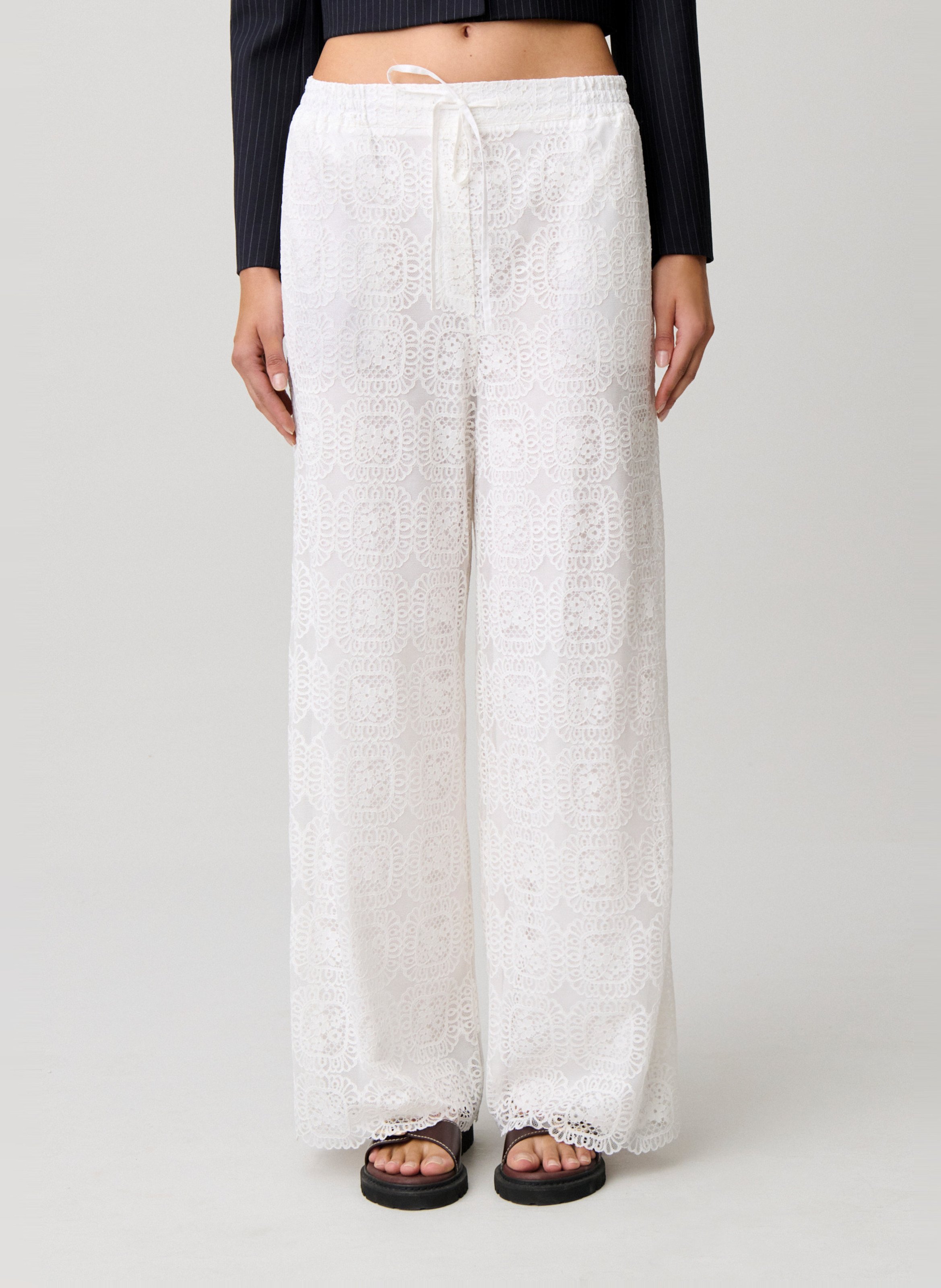 Pantalon large en dentelle CLAUDIE PIERLOT Blanc