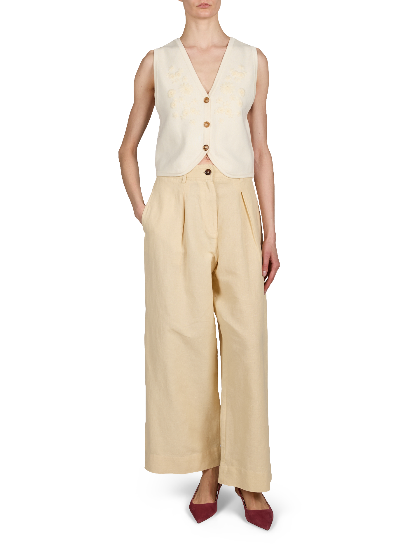 Federica wide-leg pants in linen and cotton LOUISE MISHA Beige