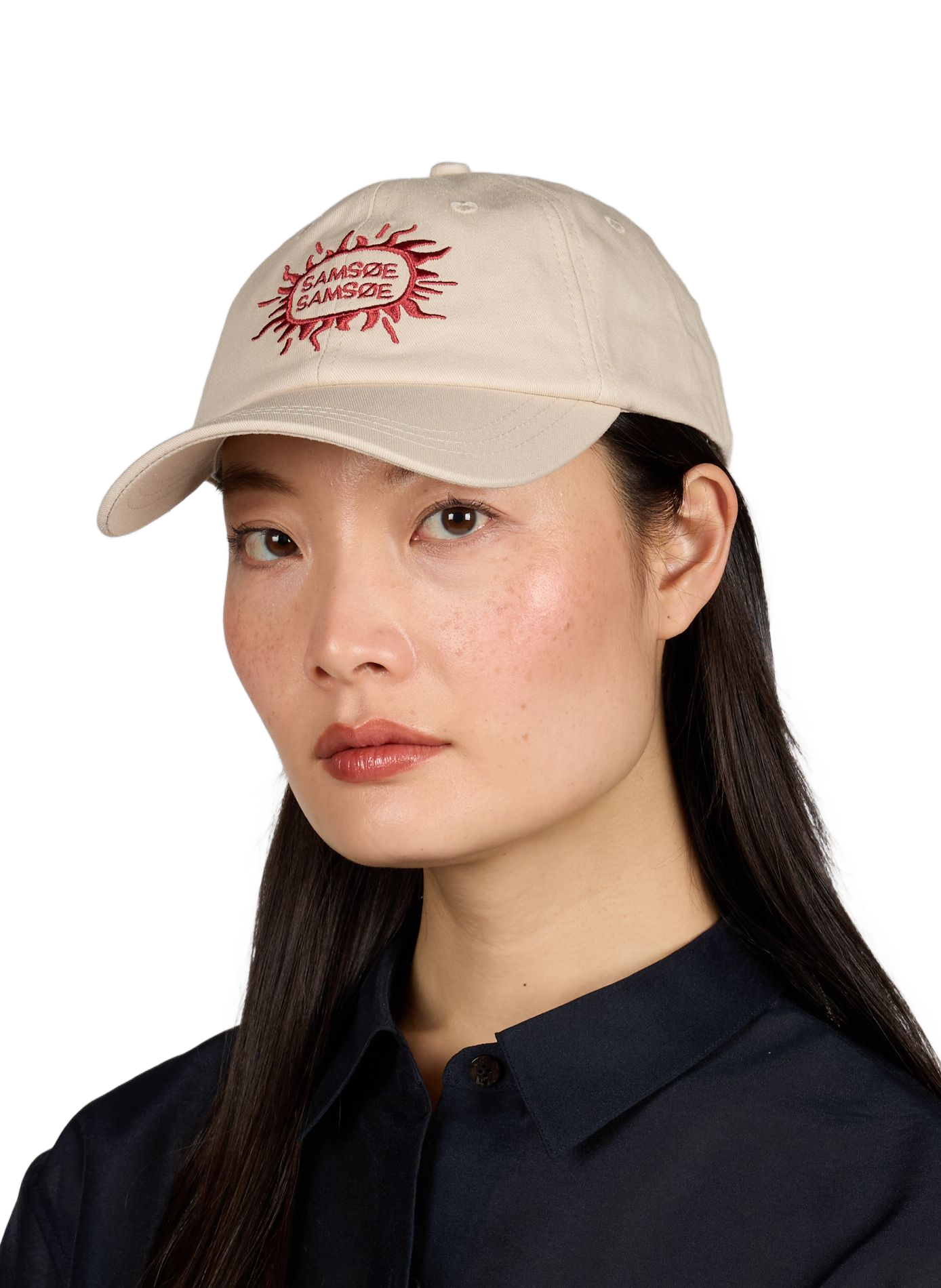 Embroidered cotton cap by SAGERGEI SAMSOE SAMSOE Beige