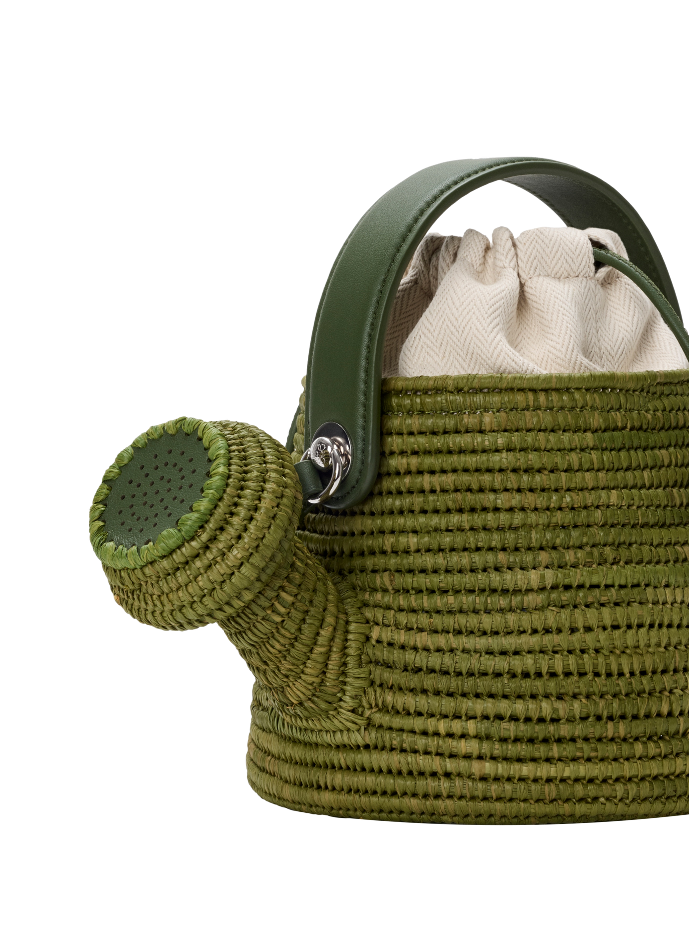 Sac Watering Can en raphia et cuir de veau LOEWE Vert