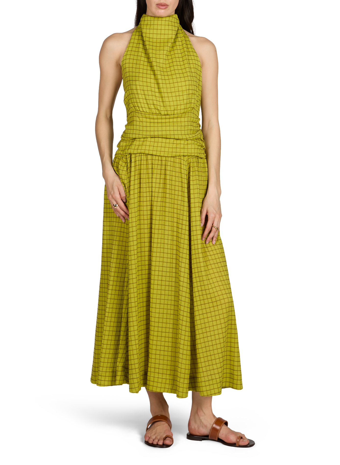 Robe sans manches à carreaux en coton TOPSHOP Marron