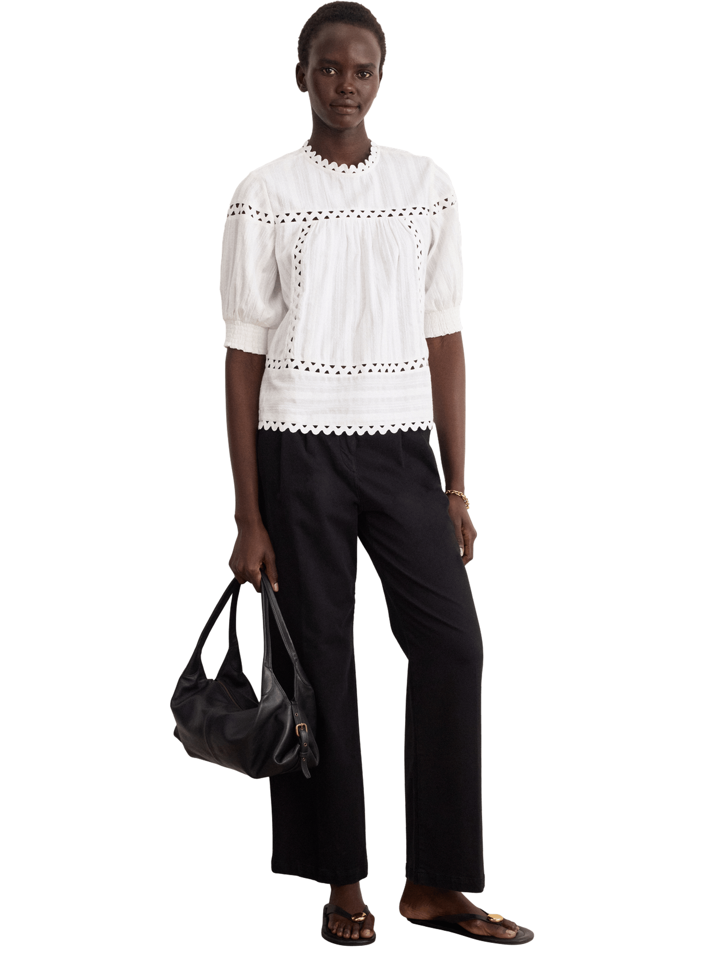 Blouse en coton à broderies - coral Blanc