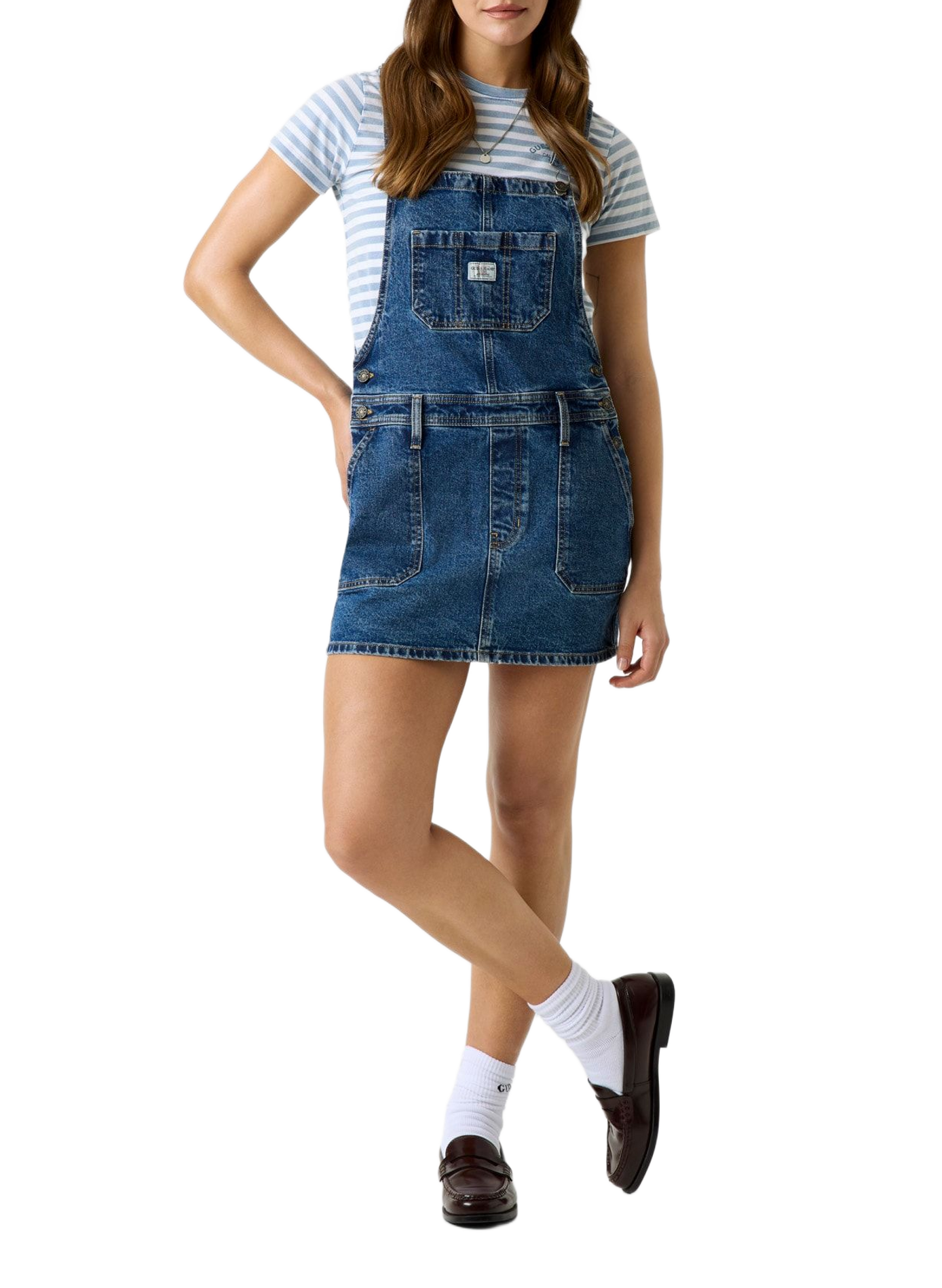 Short cotton blend overall dress GUESS Blue