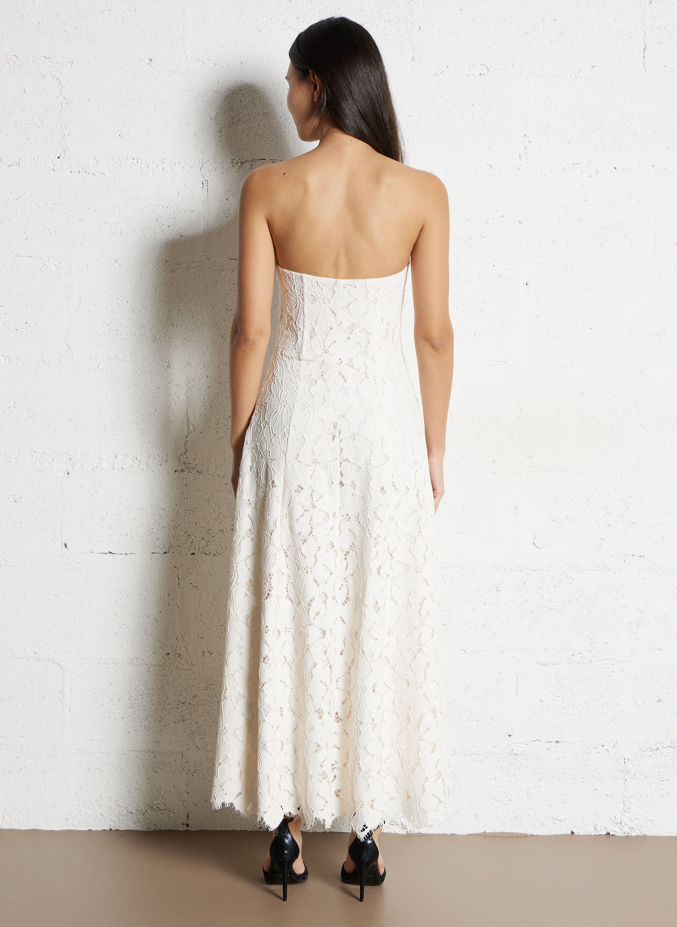 Robe bustier évasée en dentelle IKKS Blanc