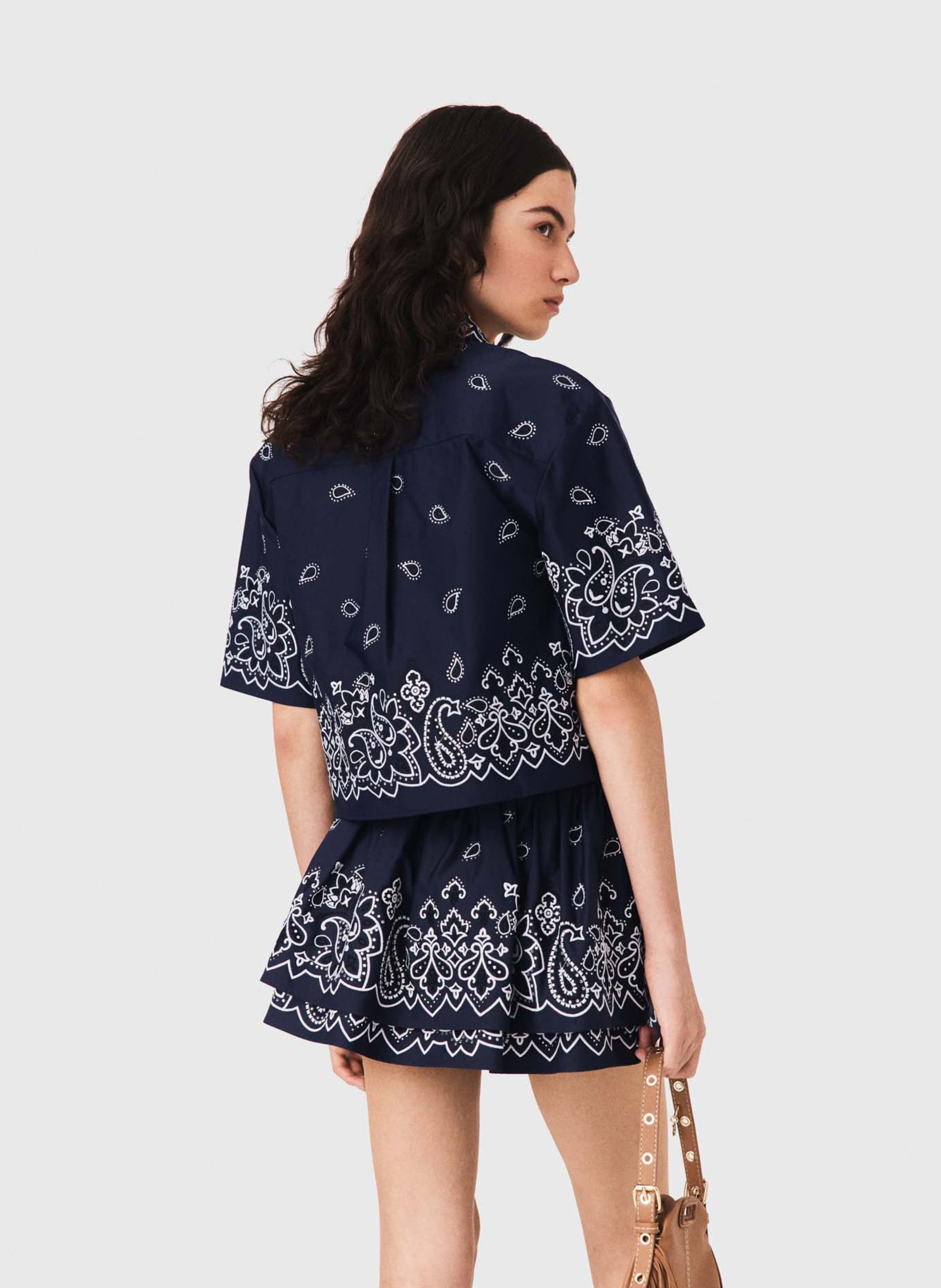 Chemise courte droite imprimée MAJE Bleu