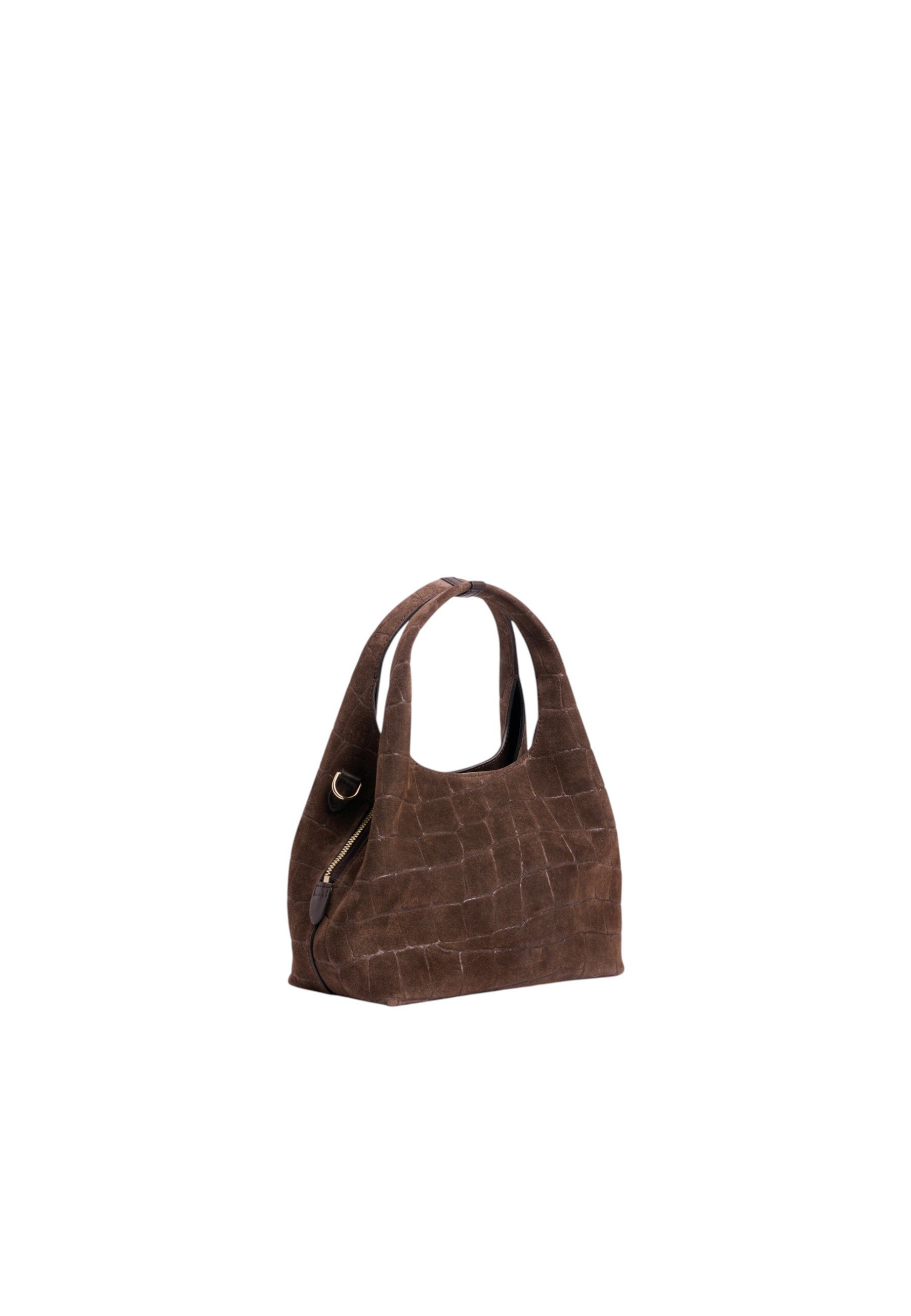 Petit sac à main juliette en cuir refente de velours embossé crocodile LE TANNEUR Marron