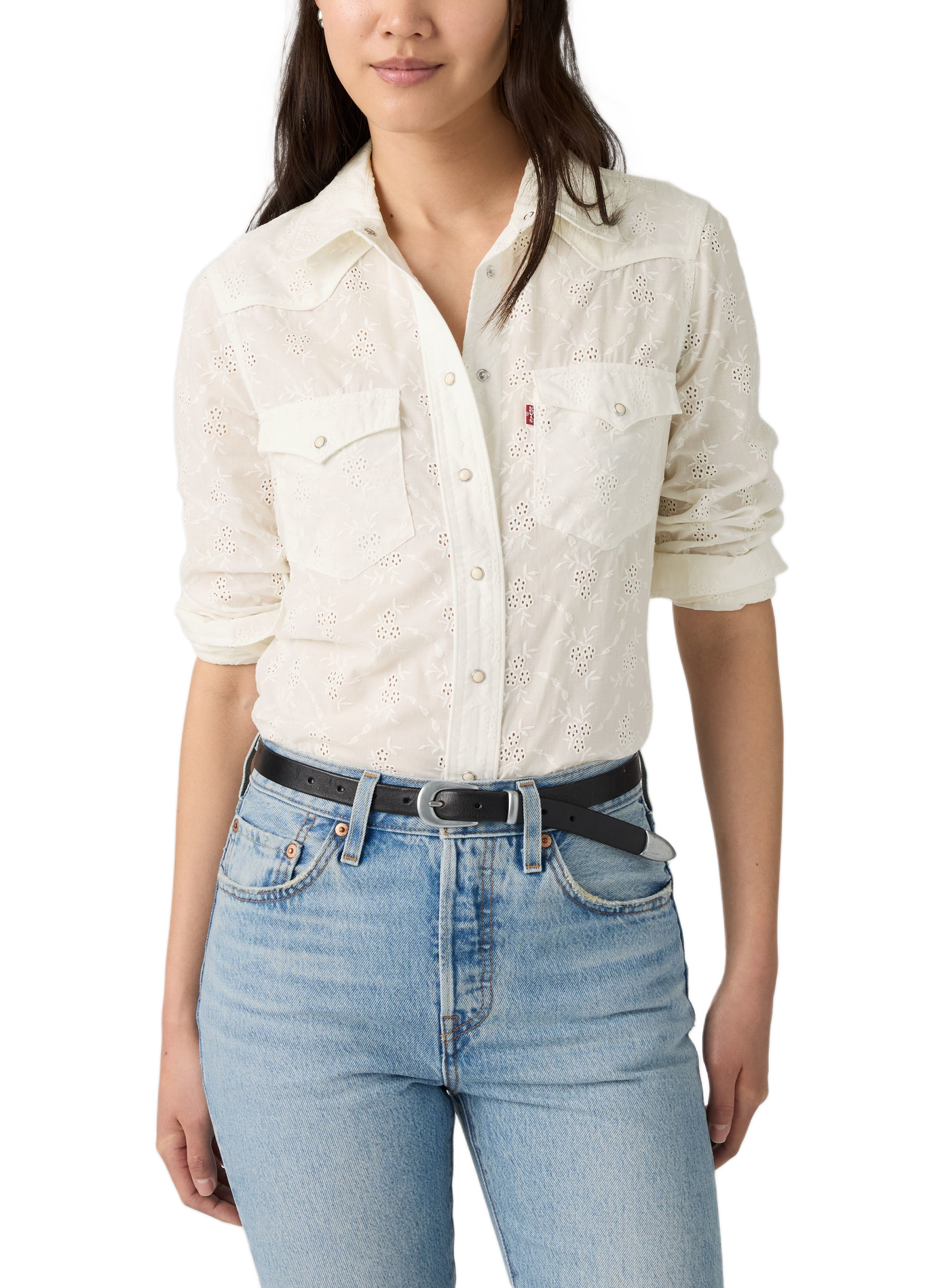 Rechte blouse met klassieke kraag en ajourdetails in katoen LEVI'S Wit