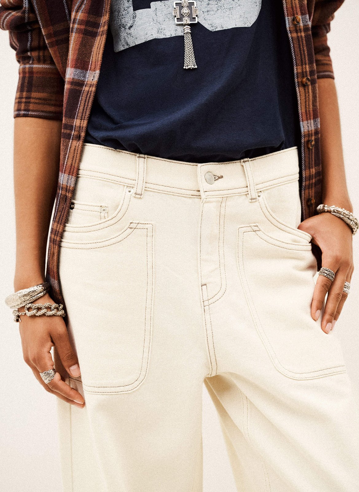 Jean large taille haute en coton zoel BA&SH Beige