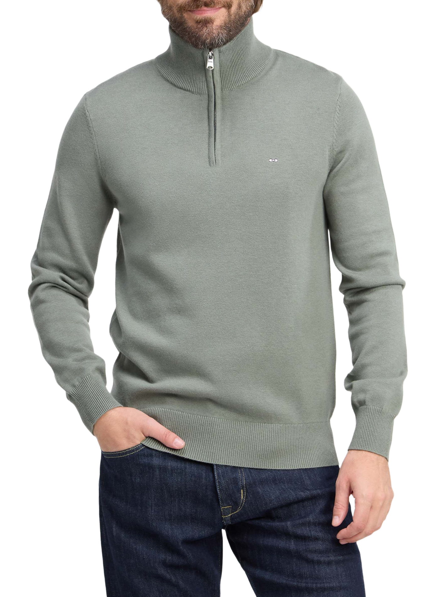 Zip-Up High-Neck Sweater in Wool Blend | Khaki EDEN PARK Men
