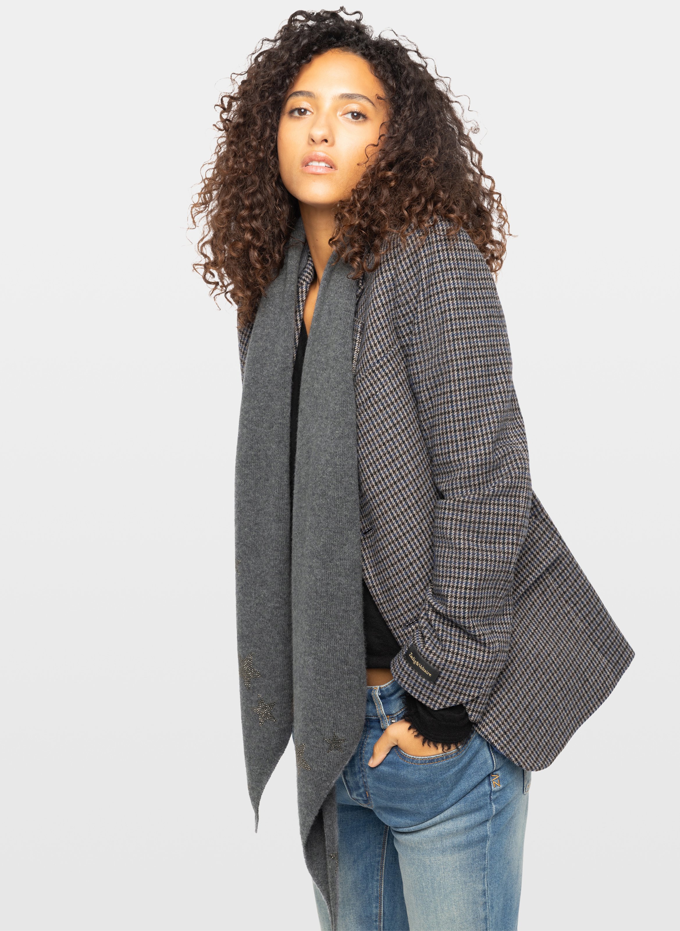 Lucy sjaal met strass van wol en kasjmier ZADIG&VOLTAIRE Grijs