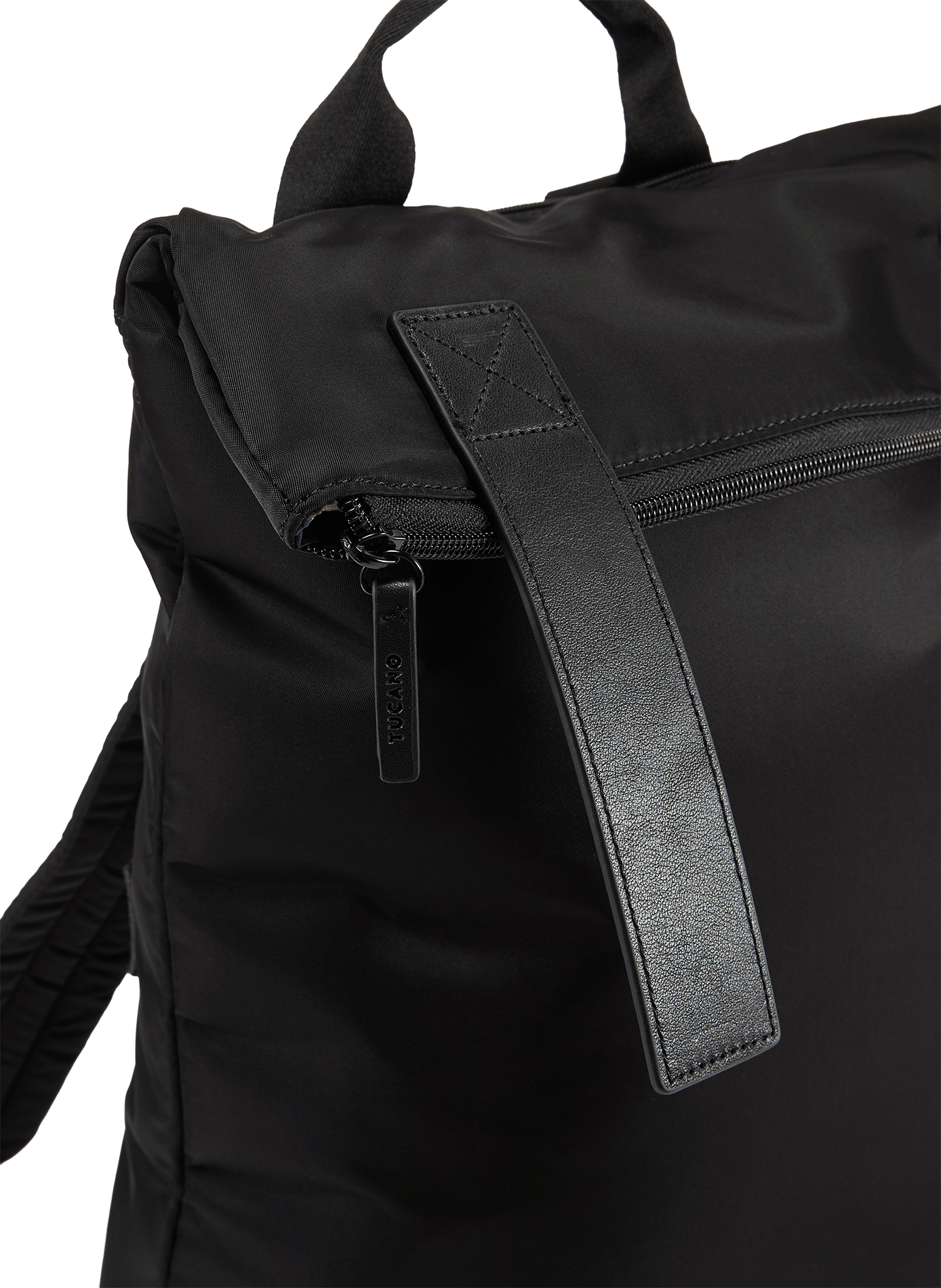 Nylon and Saffiano leather backpack TUCANO Black