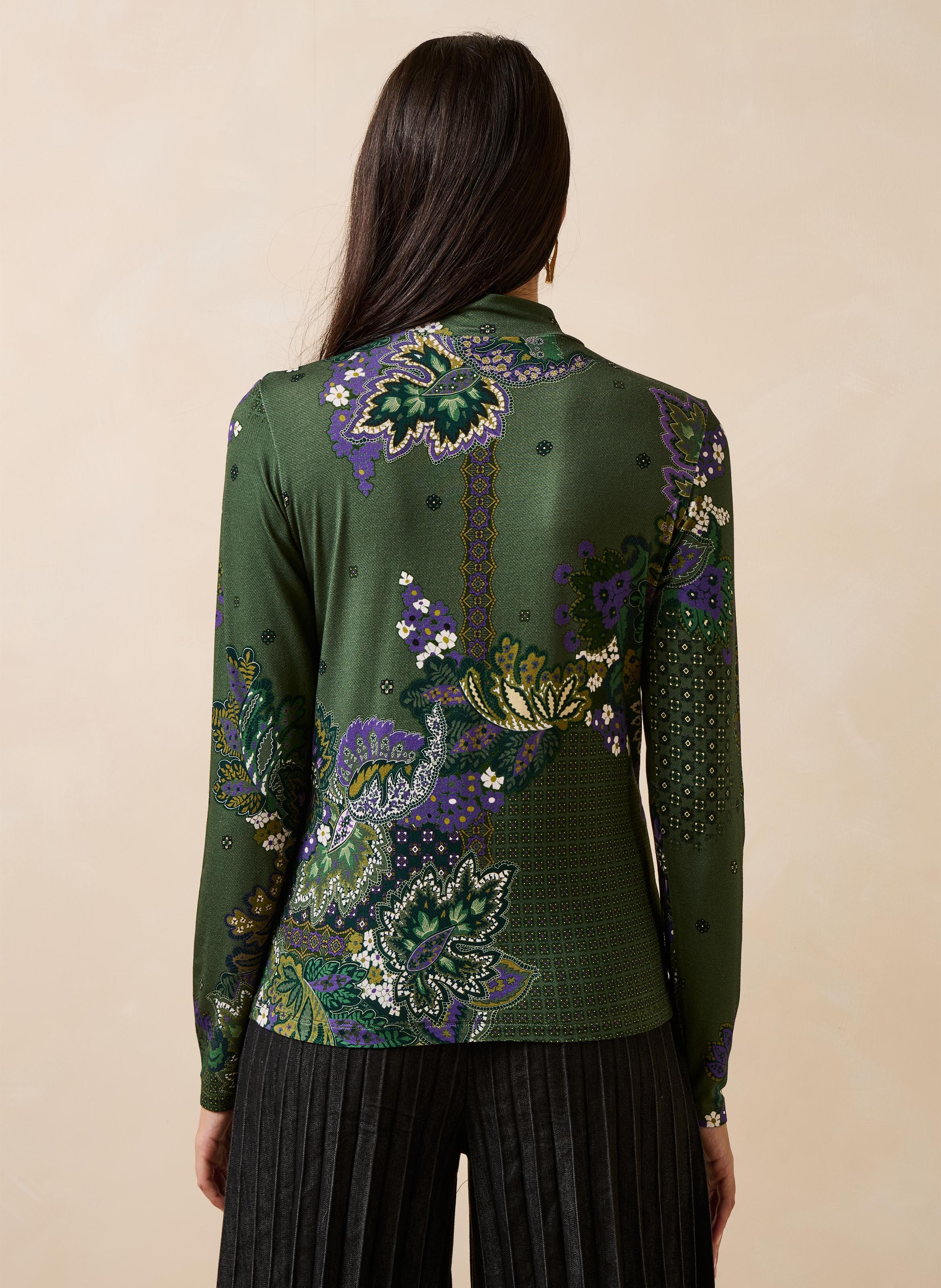 T-shirt met lange mouwen, print en opstaande kraag LA FEE MARABOUTEE Groen