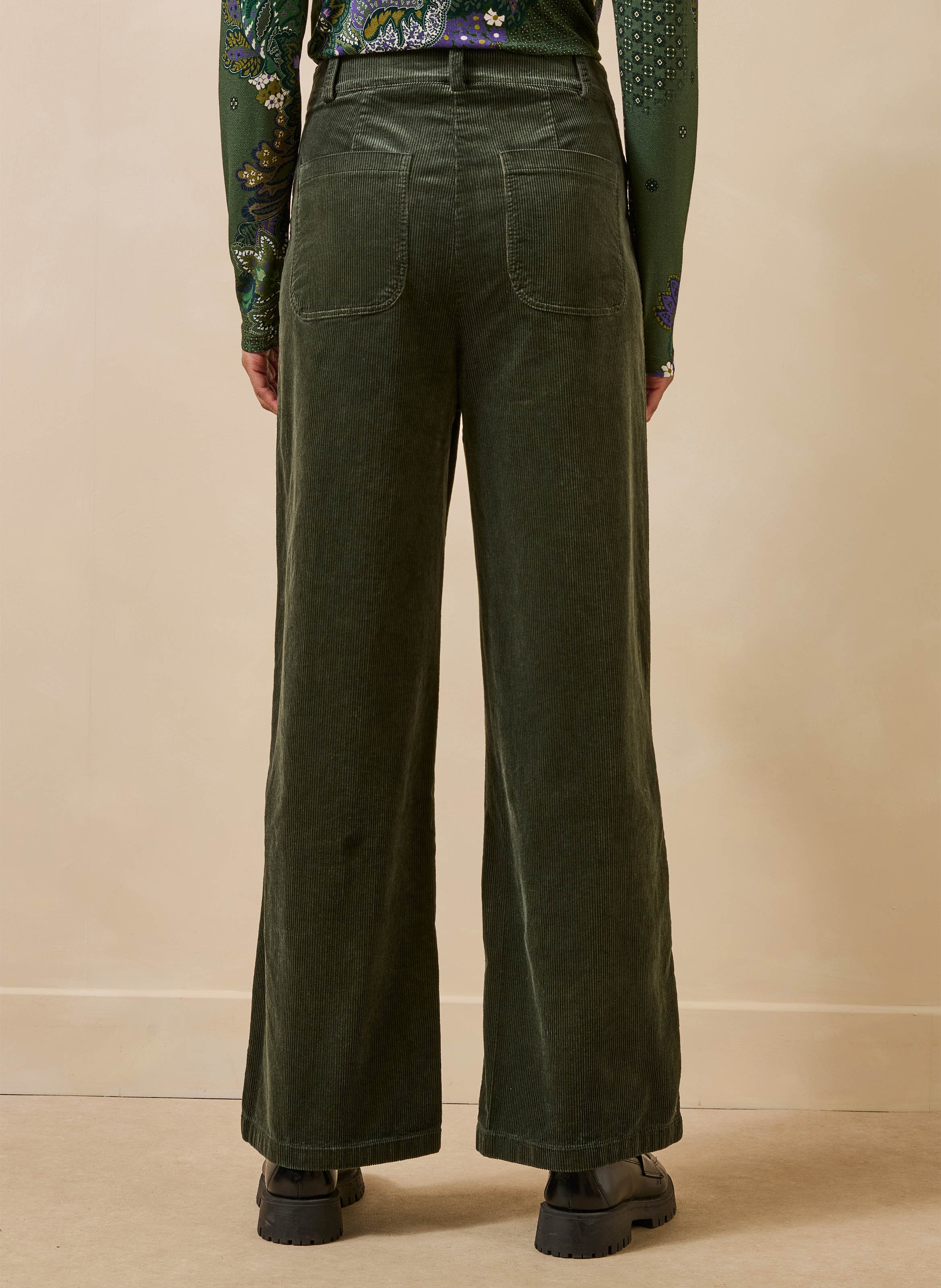 Wide-leg broek met hoge taille van katoenmix LA FEE MARABOUTEE Groen