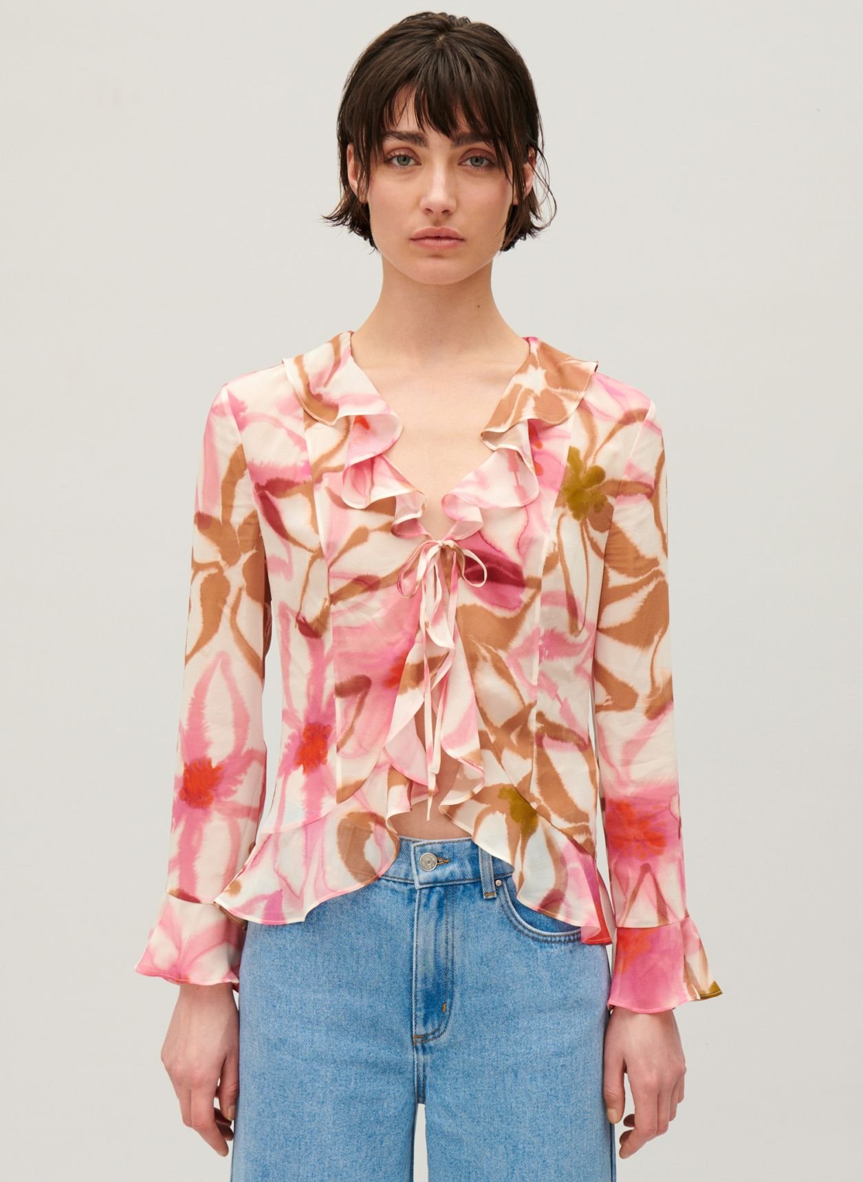 Haut En Soie Claudie Pierlot Taille 40 - Couleur Saumon Et écru, Occasion Très Bon état