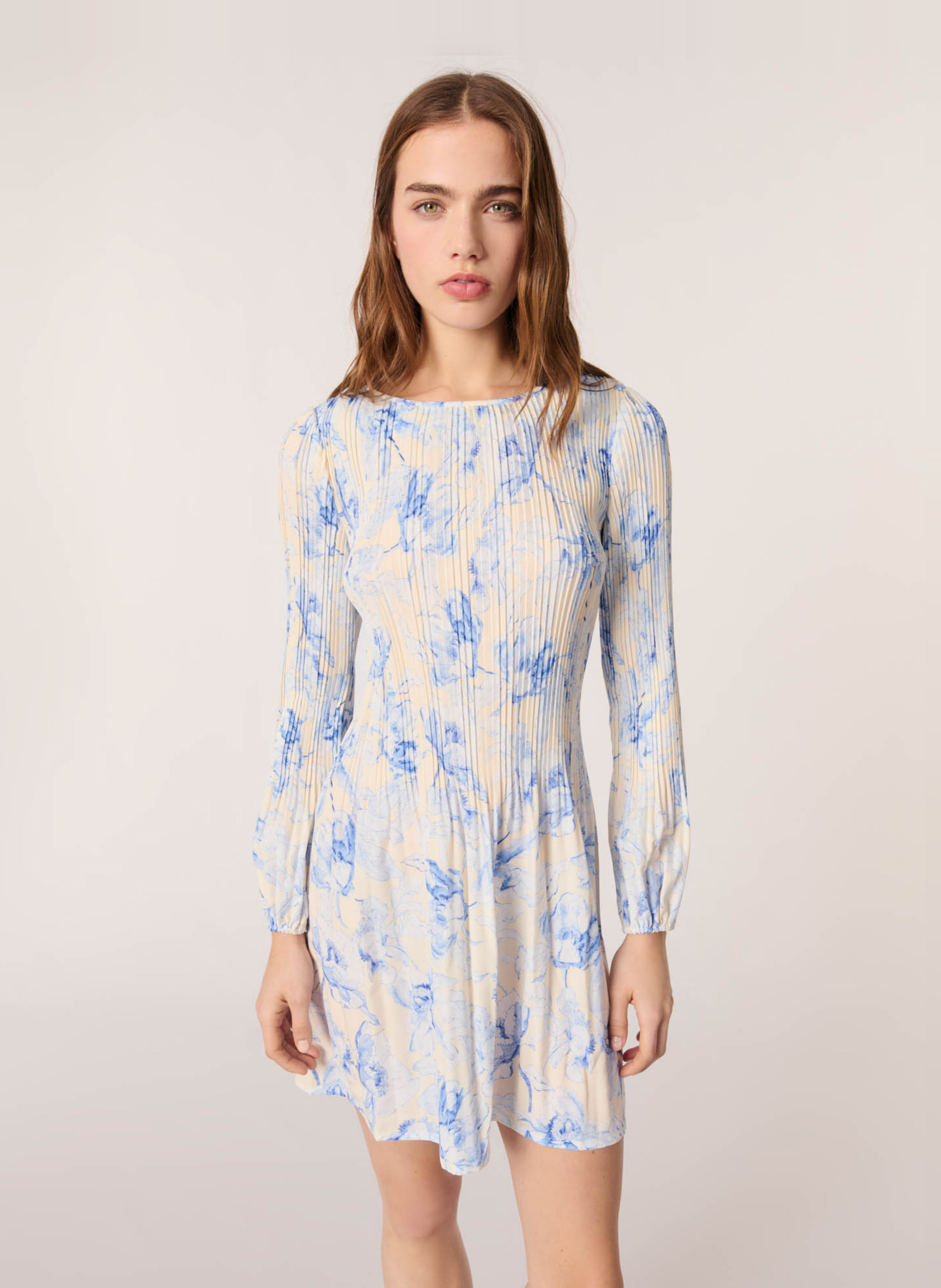MAJE Robe courte évasée col rond Bleu