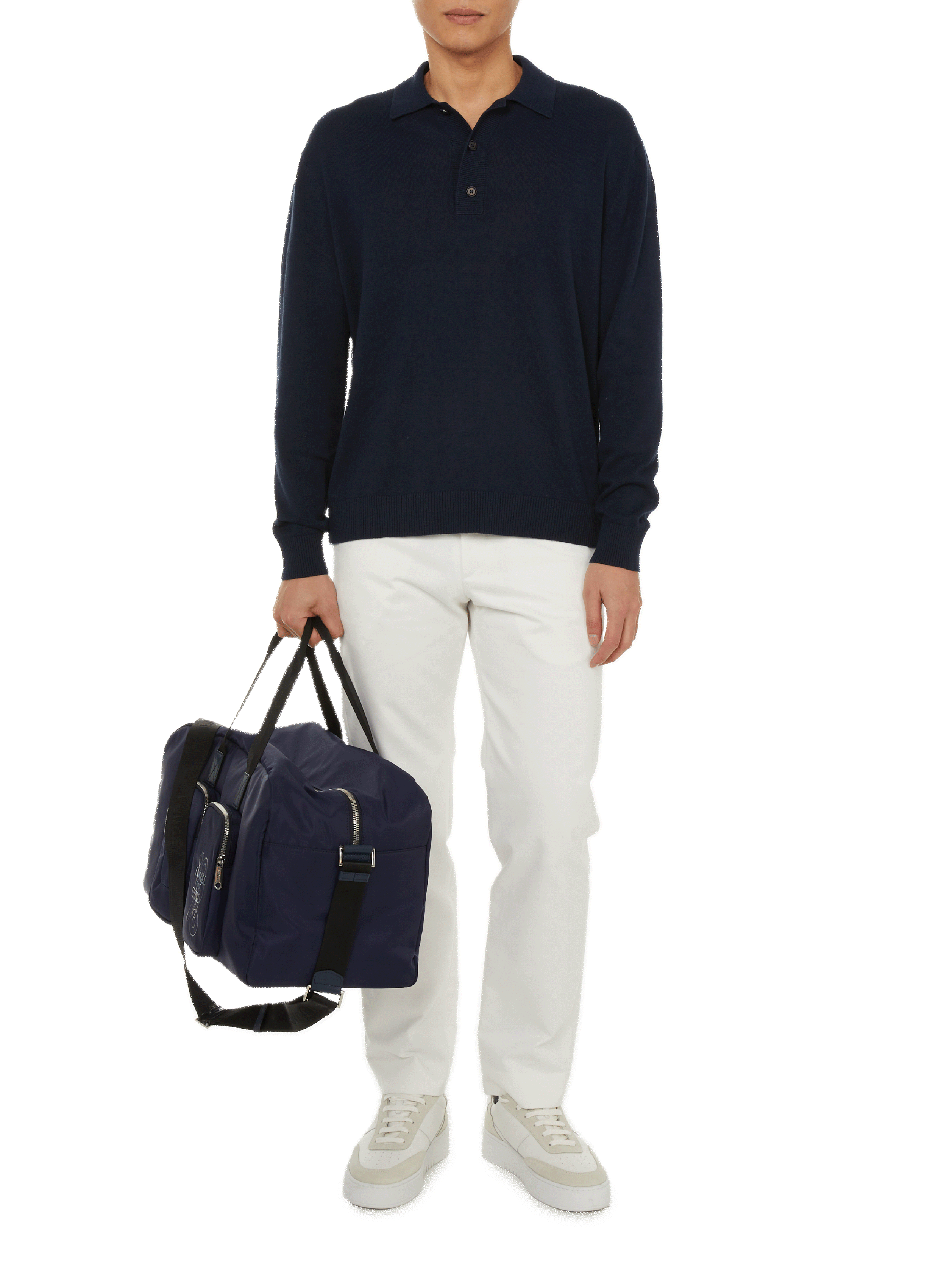 Cotton and linen knit polo shirt  Blue