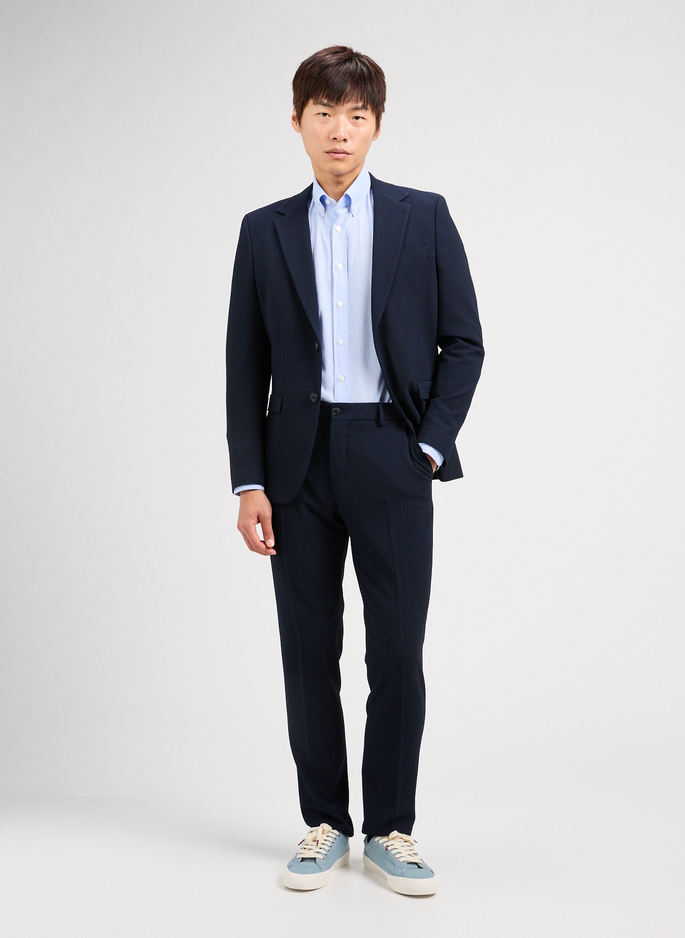 Slim seersucker tailored trousers SELECTED Blue