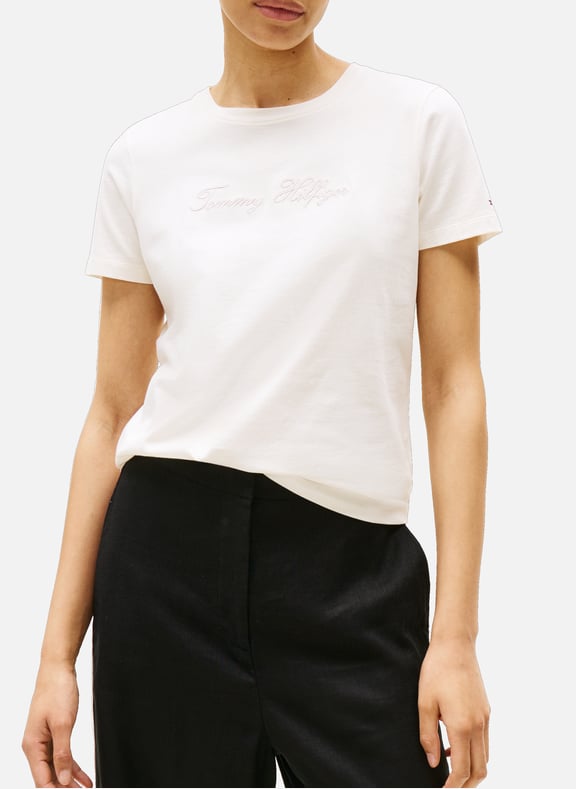 T-shirt with crew neck and embroidered logo White by TOMMY HILFIGER TOMMY HILFIGER T-shirt with crew neck and embroidered logo White