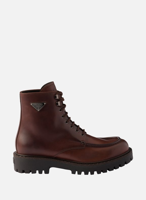 Bottines en cuir à lacets Marron by PRADA PRADA Bottines en cuir à lacets Marron