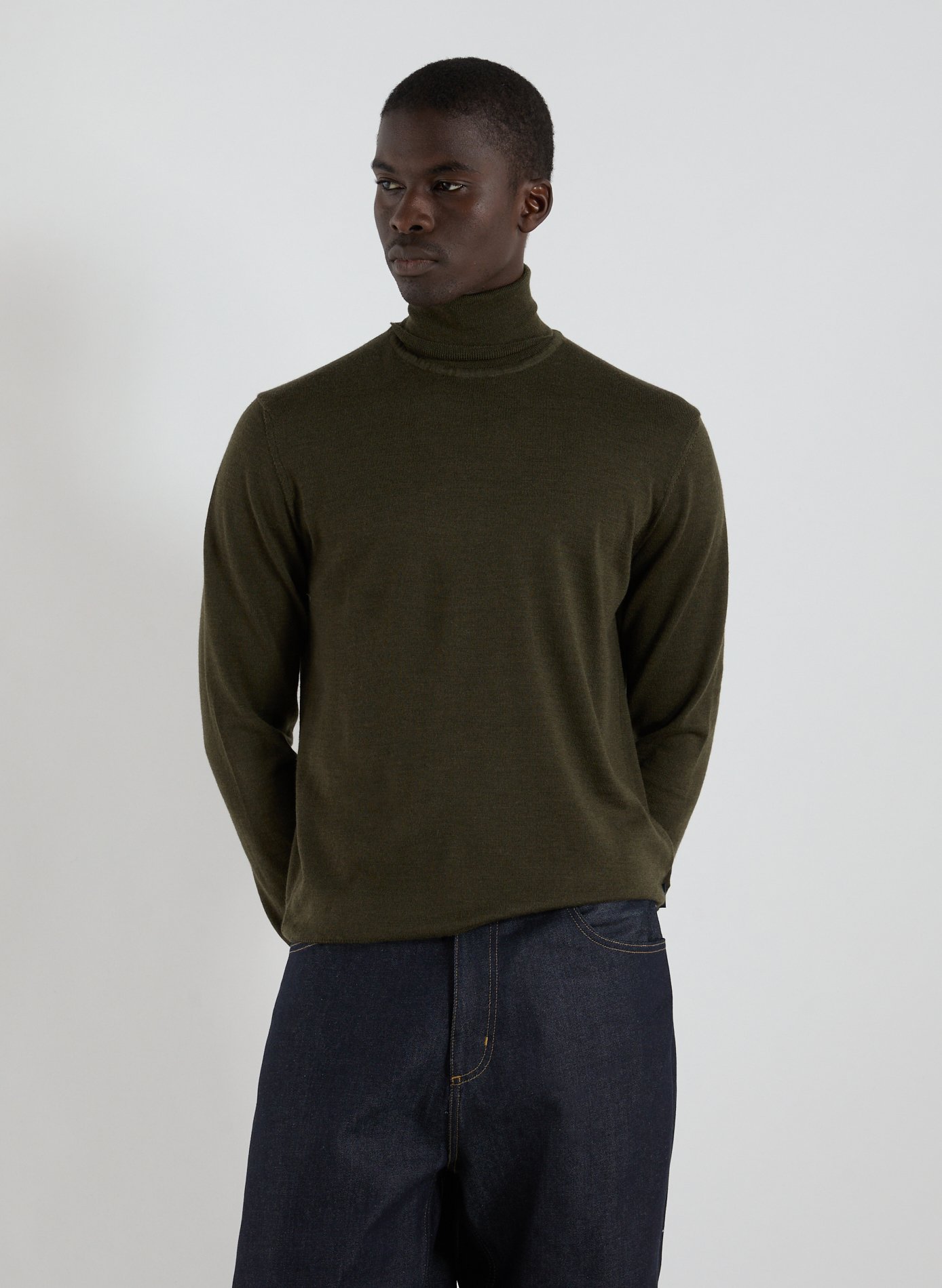 FACONNABLE Pull col roulé en laine Kaki