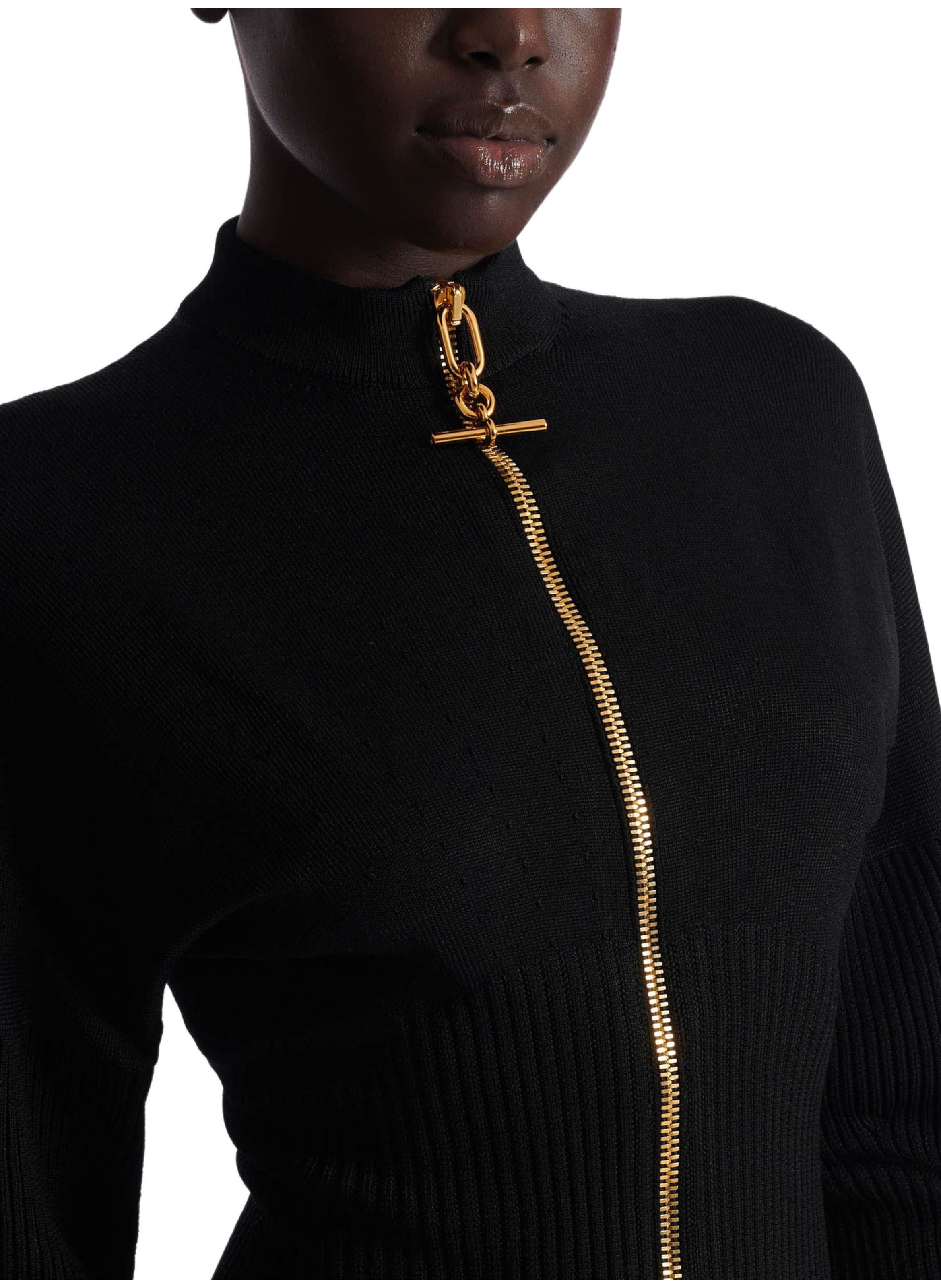 Cardigan zippé en maille BALMAIN Noir