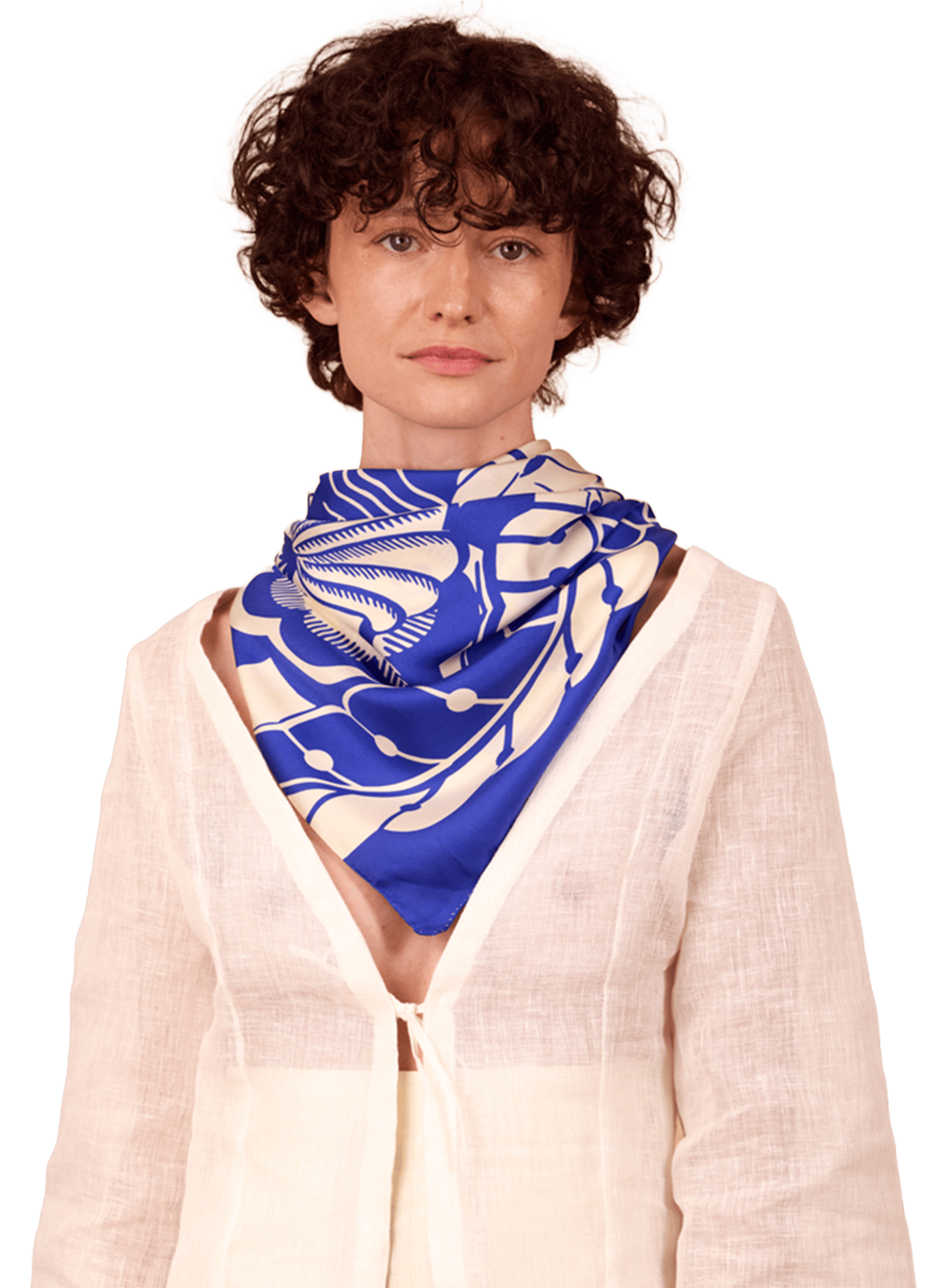 Massalia Outremer - Carré 90 imprimé en soie PETITJEAN PARIS Bleu