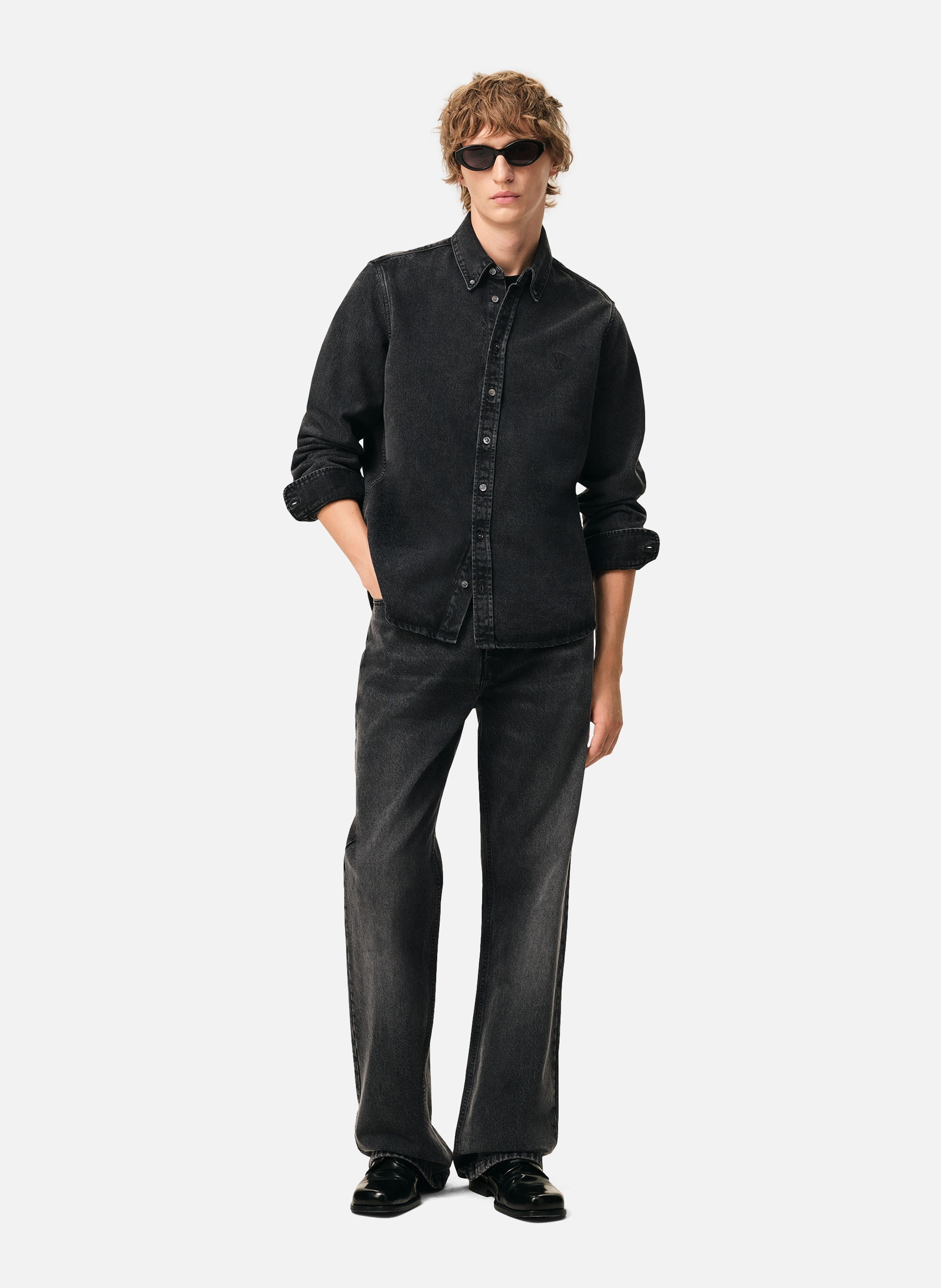 Chemise denim ami de coeur unisexe en coton AMI PARIS Noir