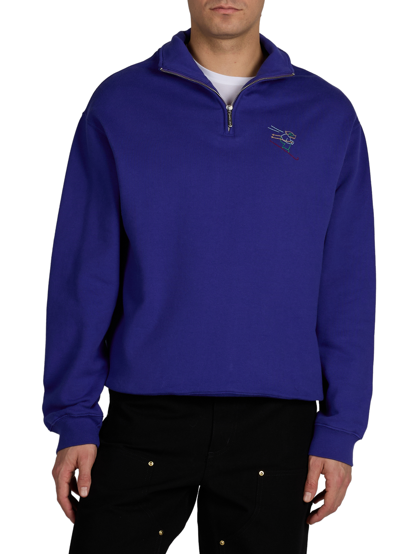 Pull zippé brodé en coton MAISON LABICHE Bleu