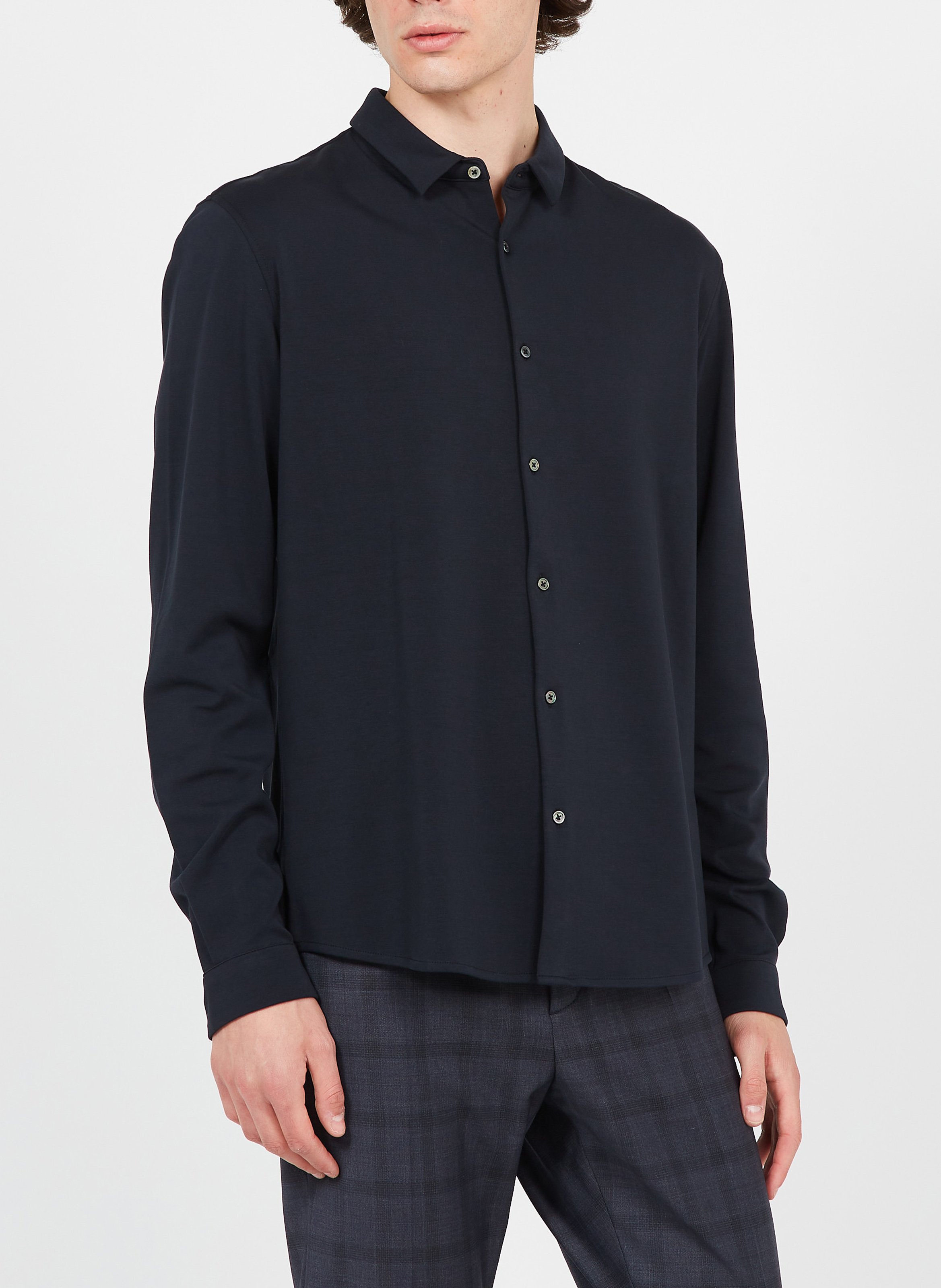 Chemise col classique slim-fit en coton stretch IKKS Bleu