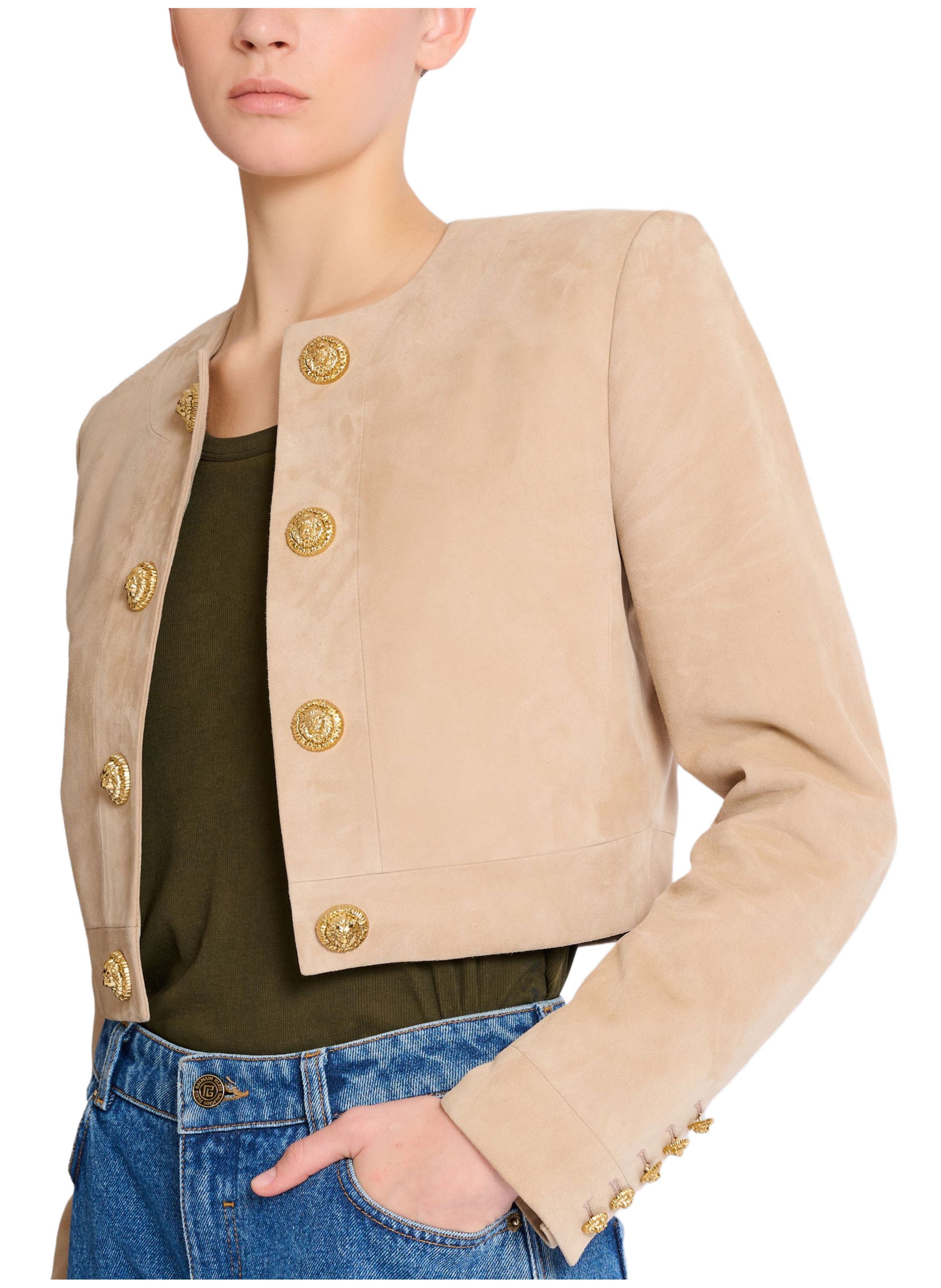 Spencer en cuir suédé BALMAIN Beige