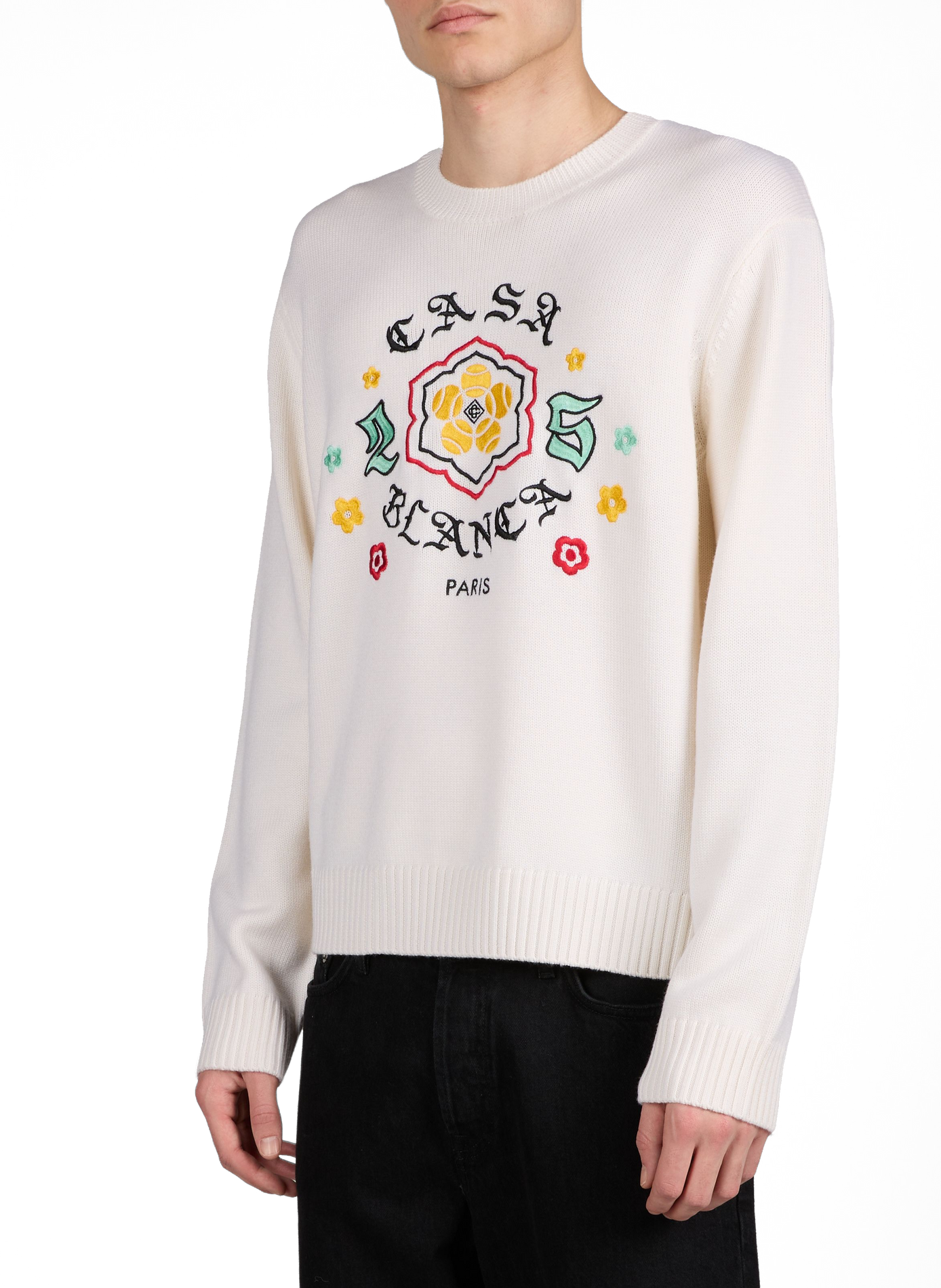 Merino wool round neck embroidered sweater CASABLANCA PARIS White