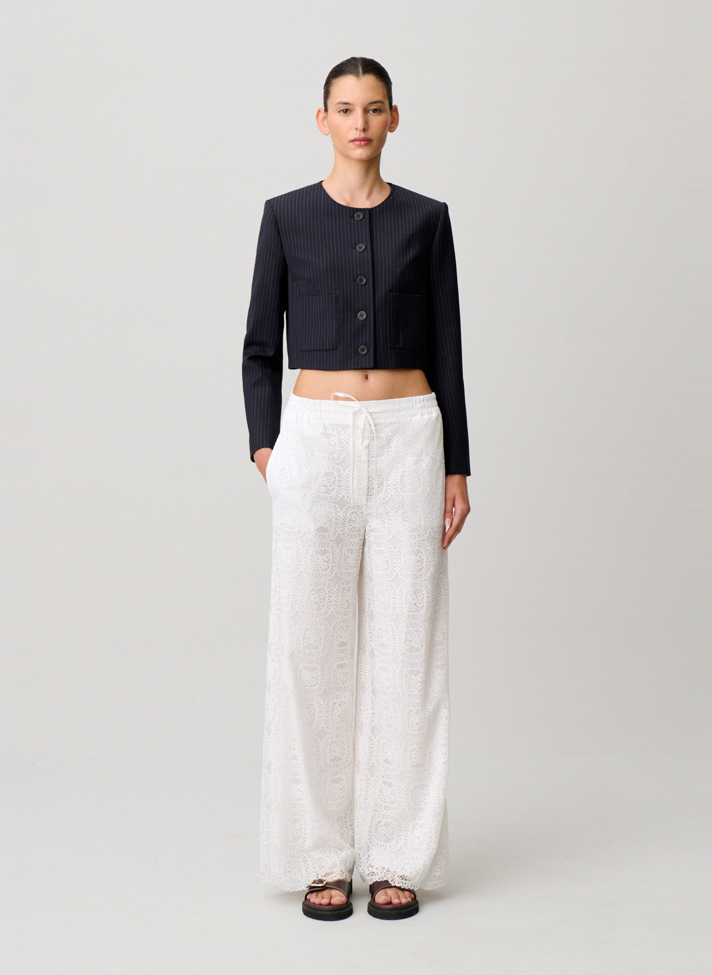 Pantalon large en dentelle CLAUDIE PIERLOT Blanc