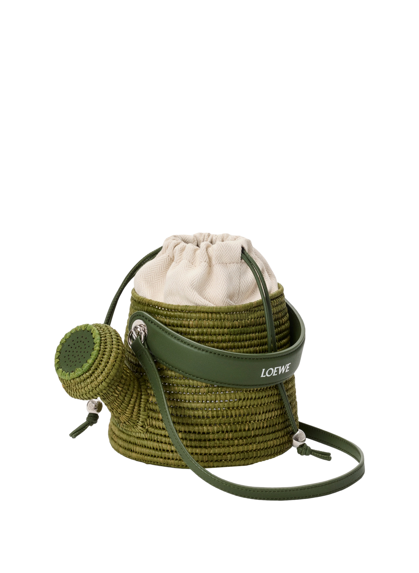 Sac Watering Can en raphia et cuir de veau LOEWE Vert
