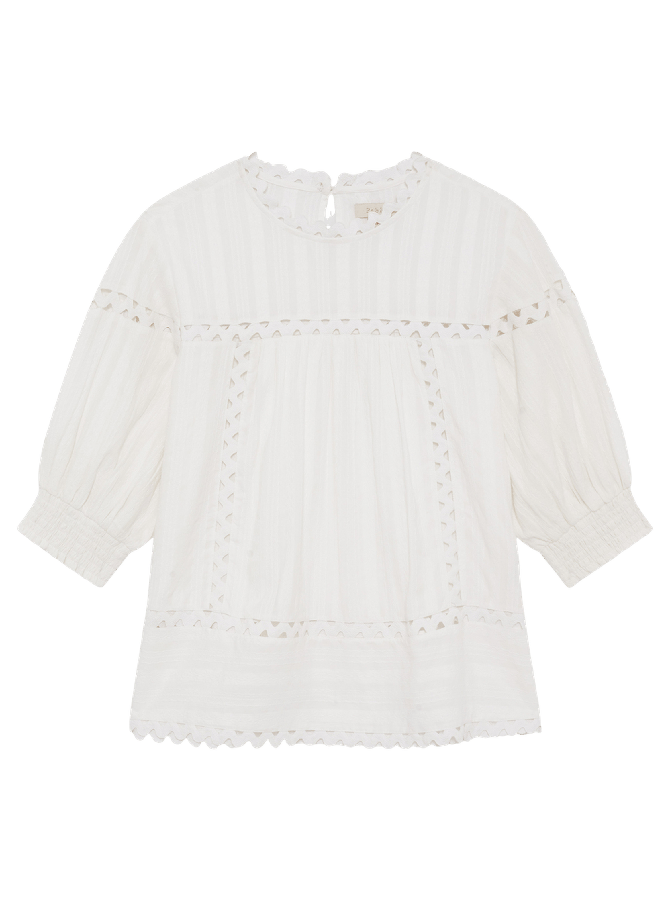 Blouse en coton à broderies - coral Blanc